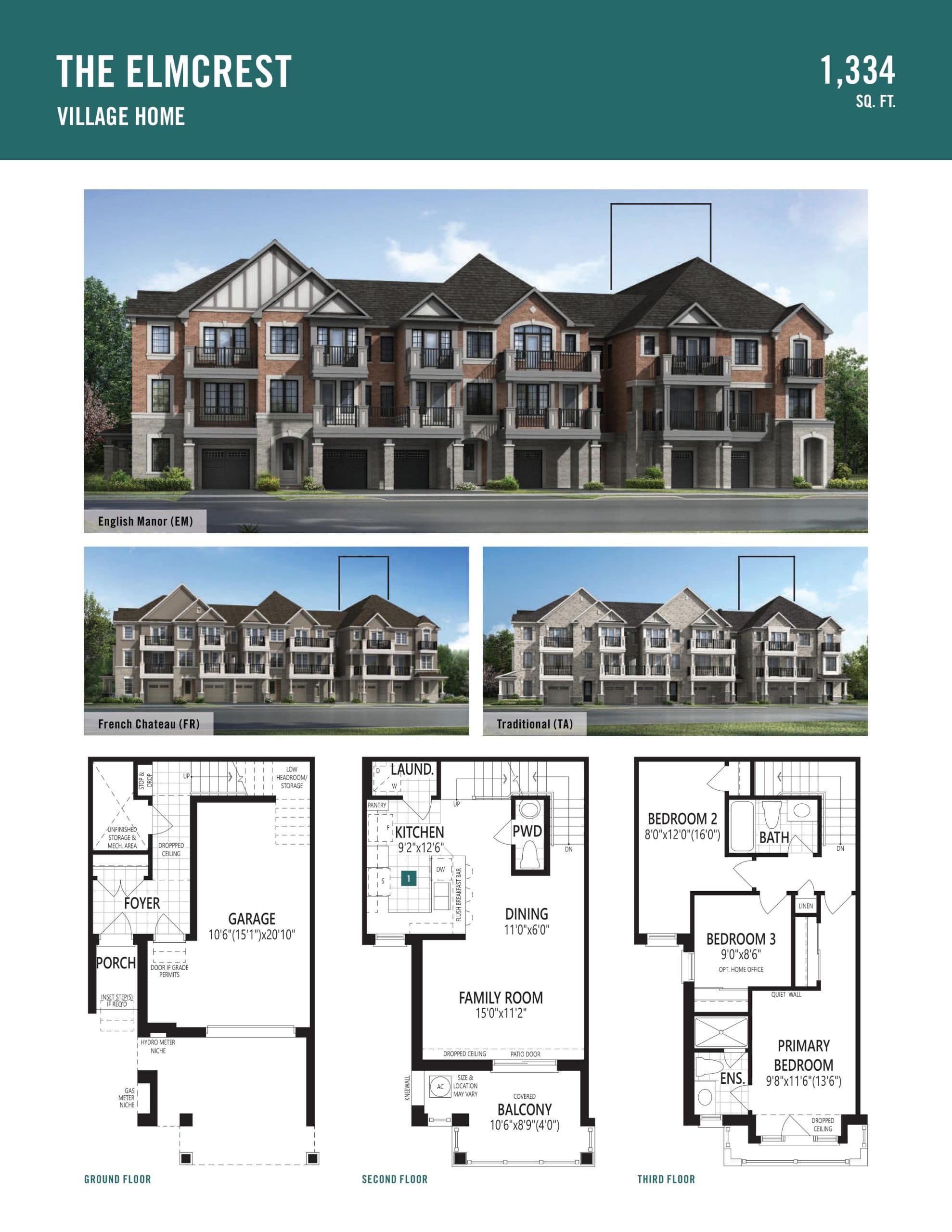 The Elmcrest Floor Plan at Hawthorne East Village Phase 3 - 1334 sq.ft
