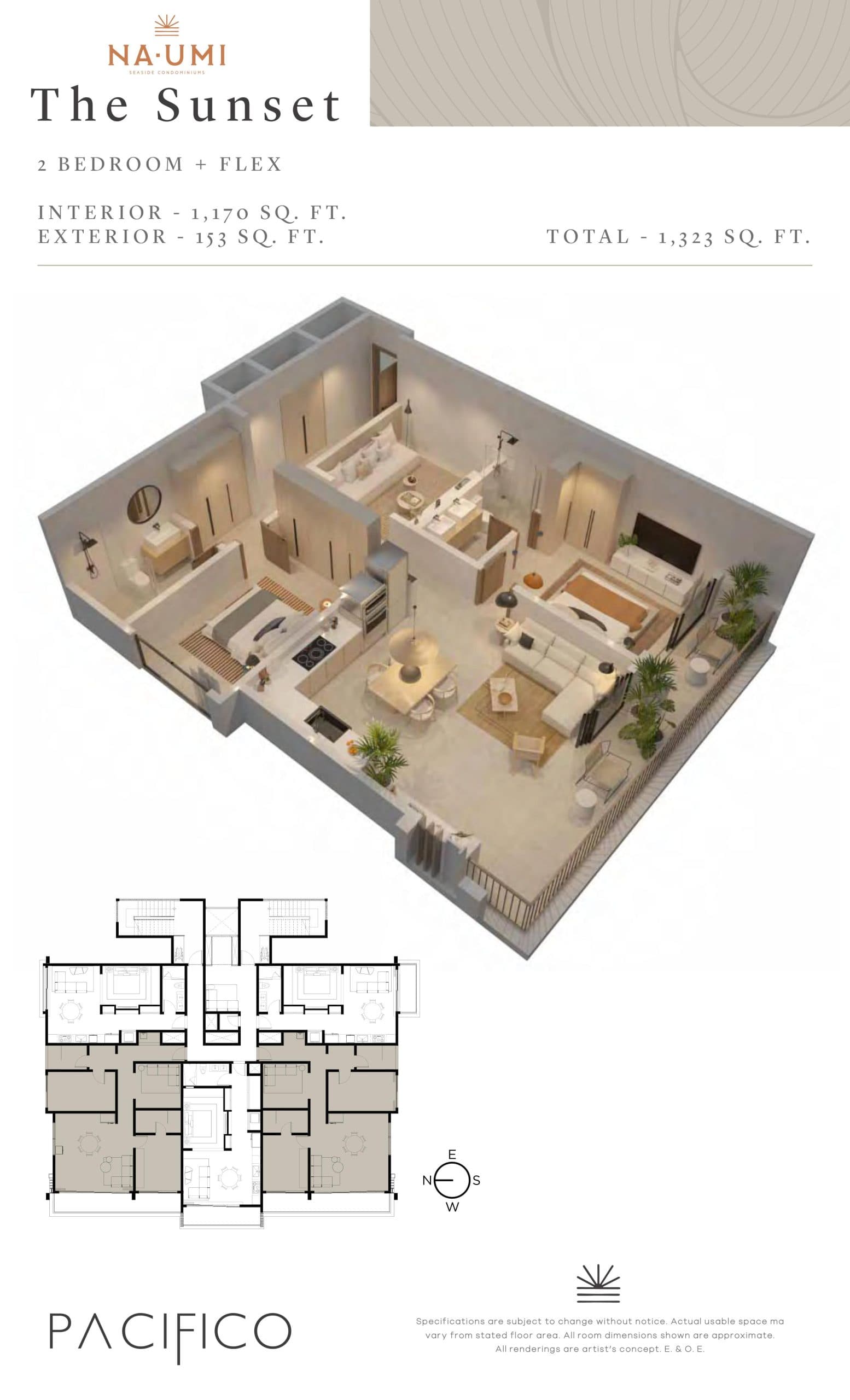The Sunset Floor Plan at Na Umi Seaside Condos - 1170 sq.ft
