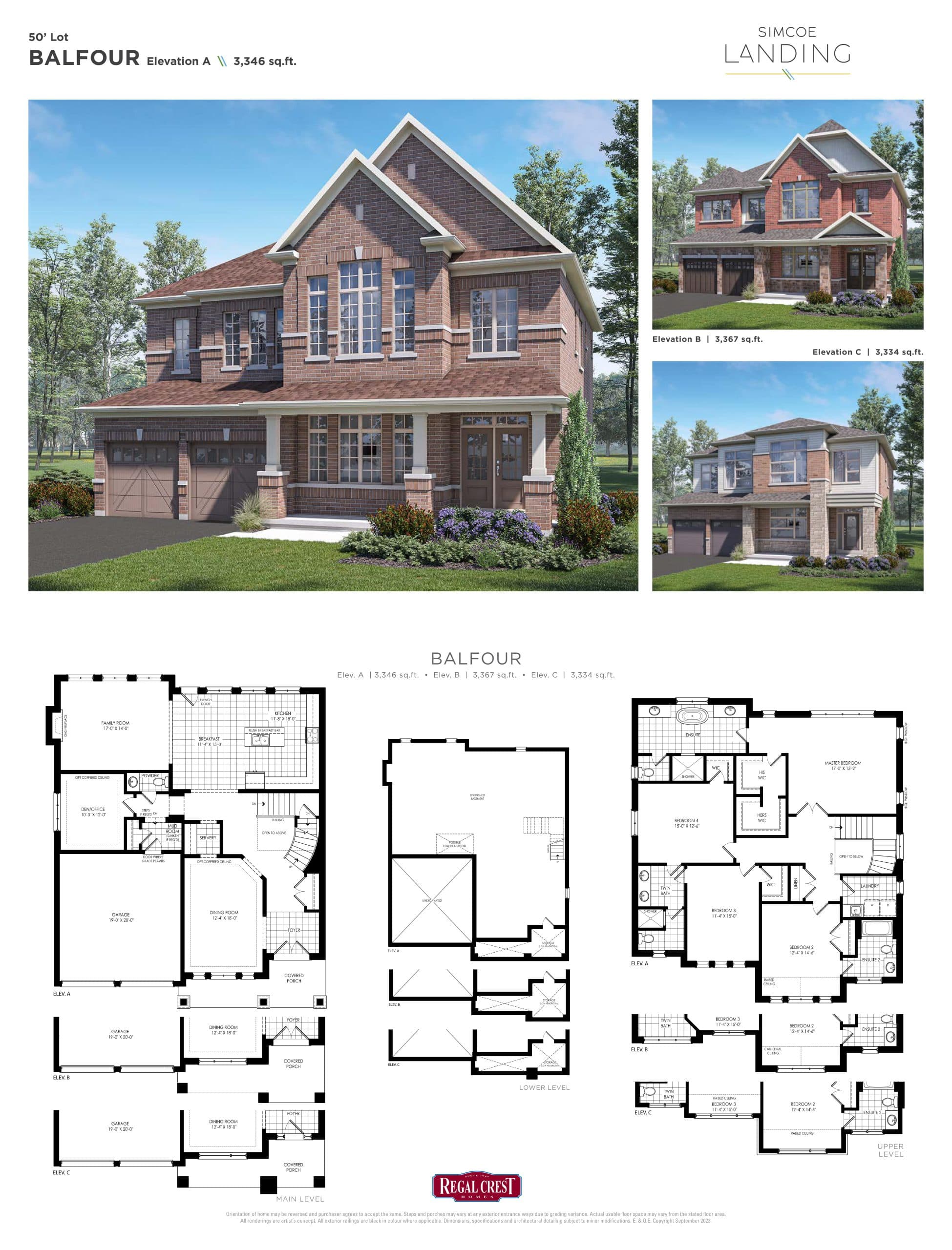 Balfour Floor Plan at Simcoe Landing by Regal Crest Phase 2 - 3346 sq.ft