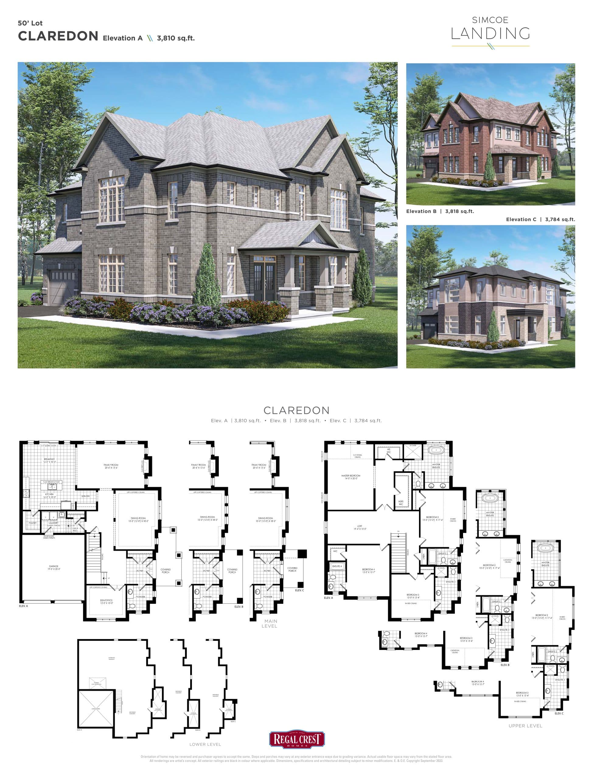 Claredon Floor Plan at Simcoe Landing by Regal Crest Phase 2 - 3810 sq.ft