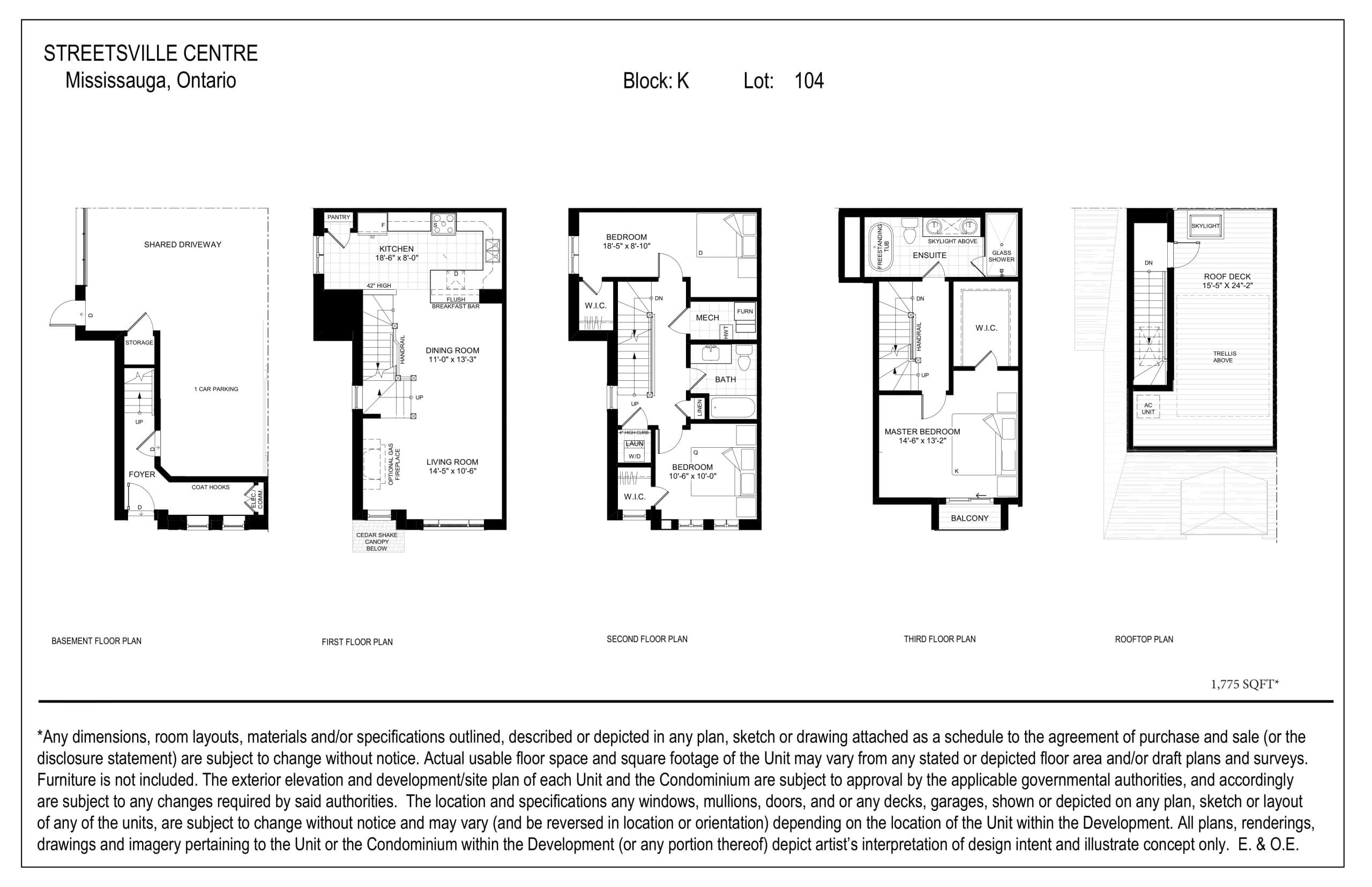 Lot 104 Block K Floor Plan at Streetsville Centre - 1775 sq.ft