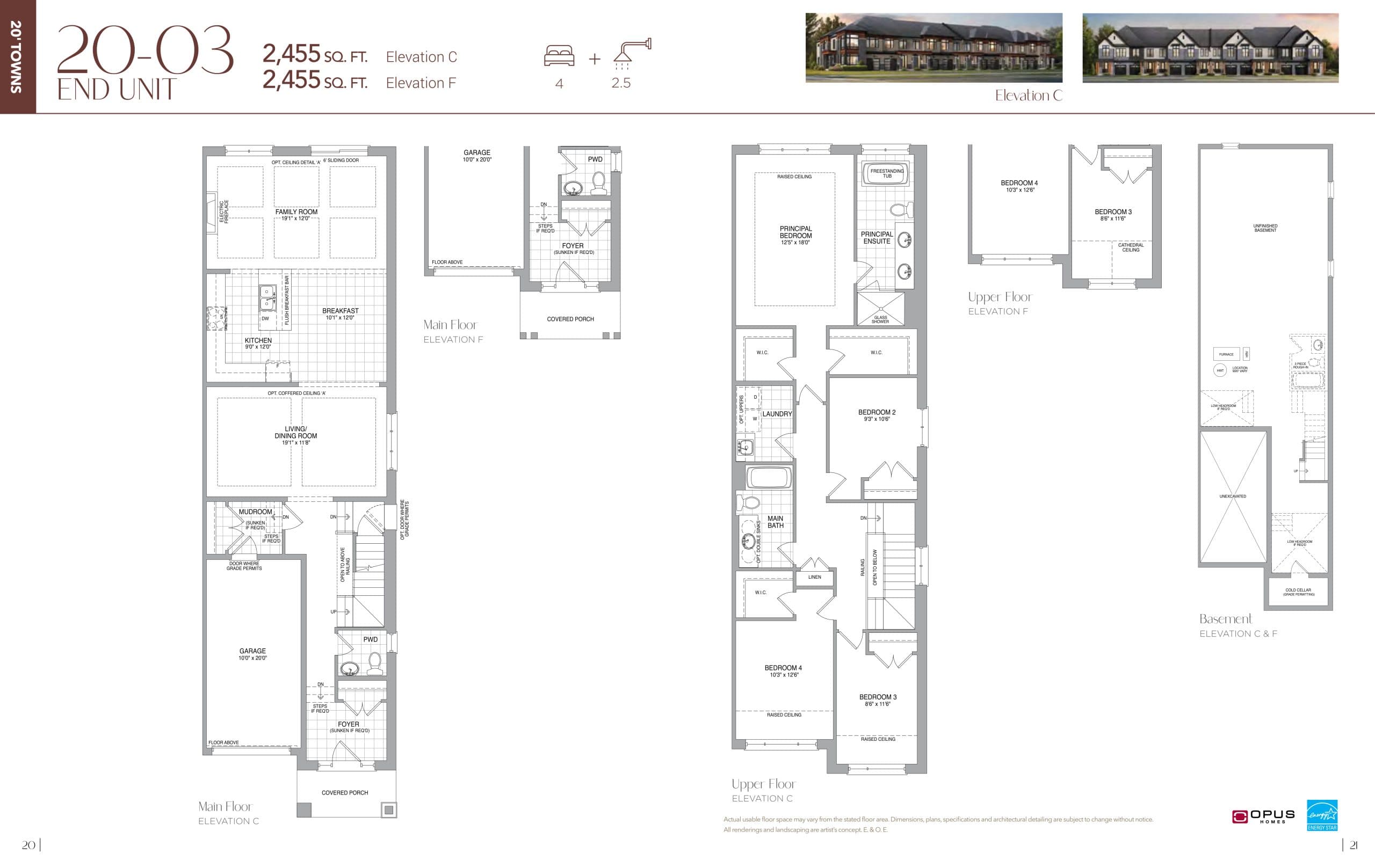 20-03 (End Unit) Floor Plan at The Castle Mile by OPUS Homes - 2455 sq.ft