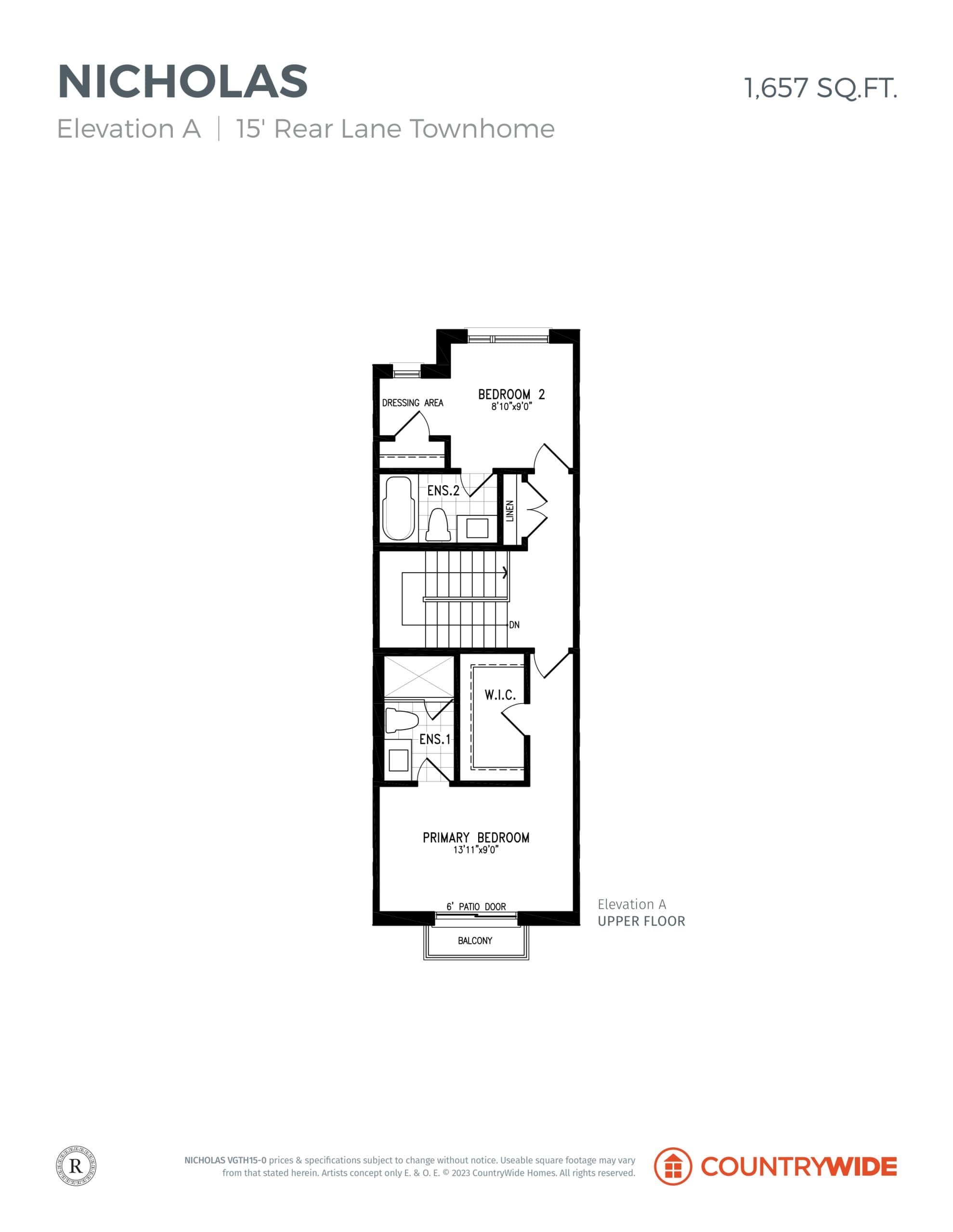 Nicholas - Elev. A (Upper Floor) Floor Plan at Victoria Grand by Countrywide Homes - 1657 sq.ft