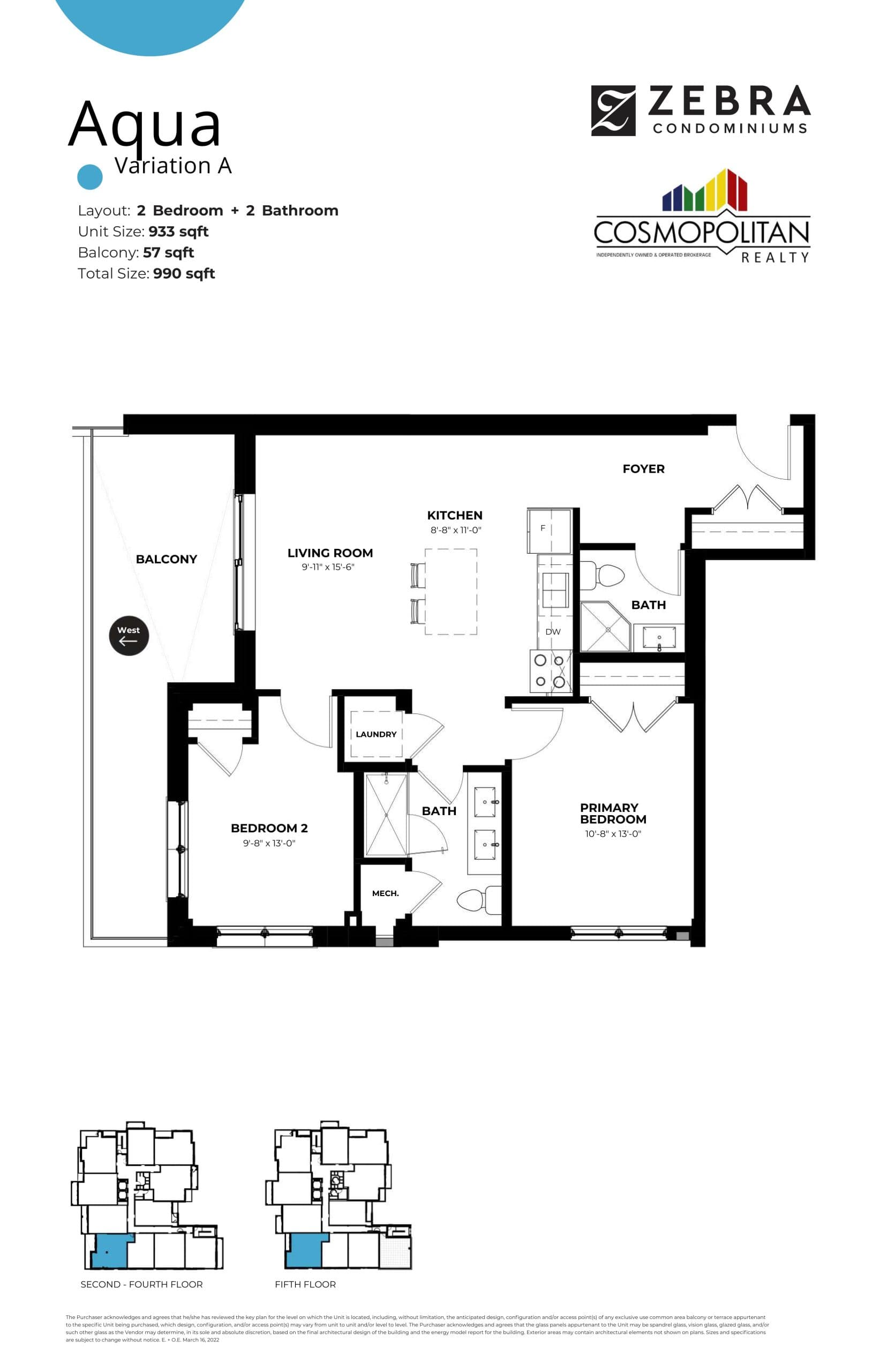 Aqua Floor Plan at Zebra Condos - 933 sq.ft