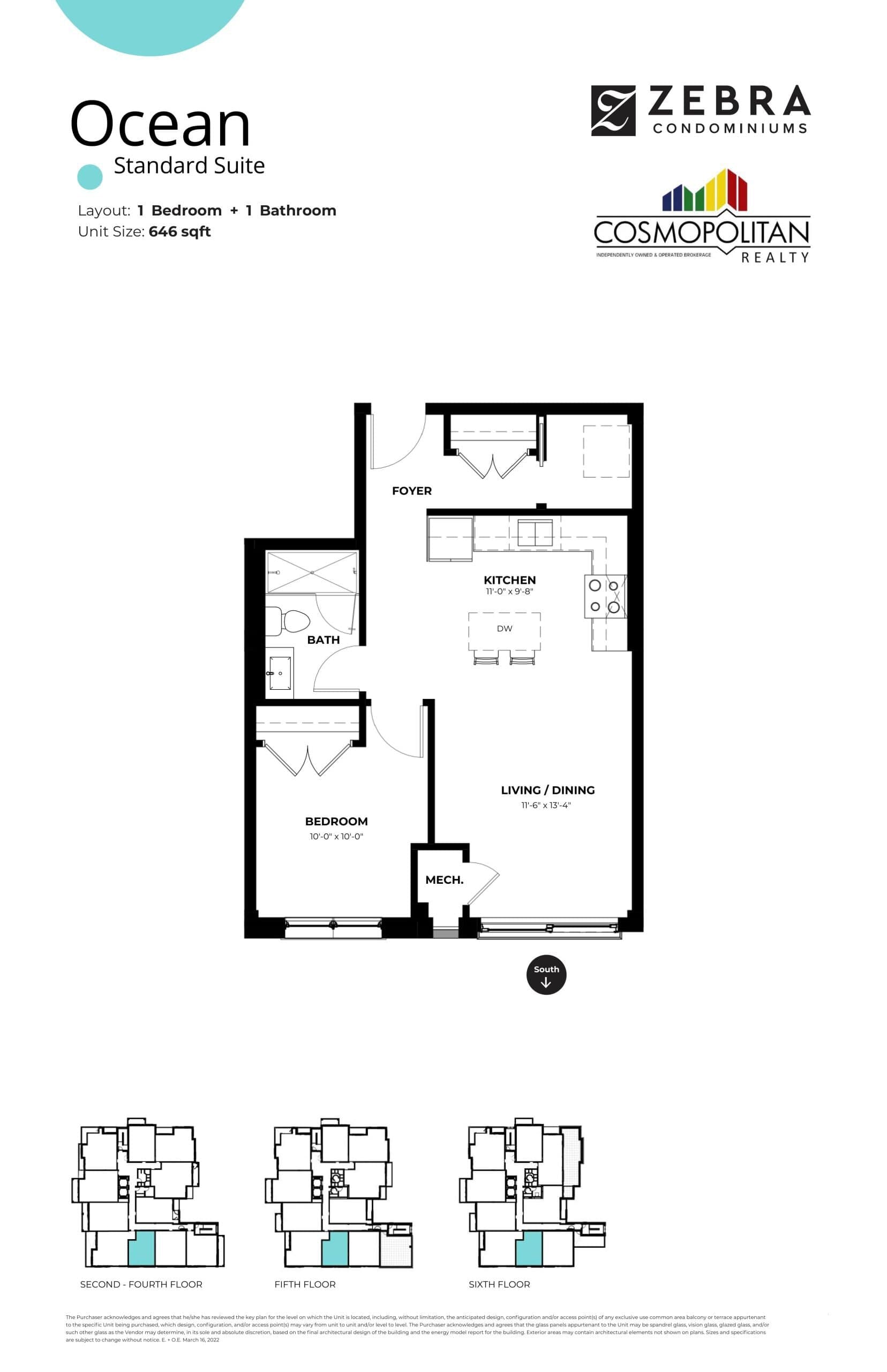 Ocean Floor Plan at Zebra Condos - 646 sq.ft