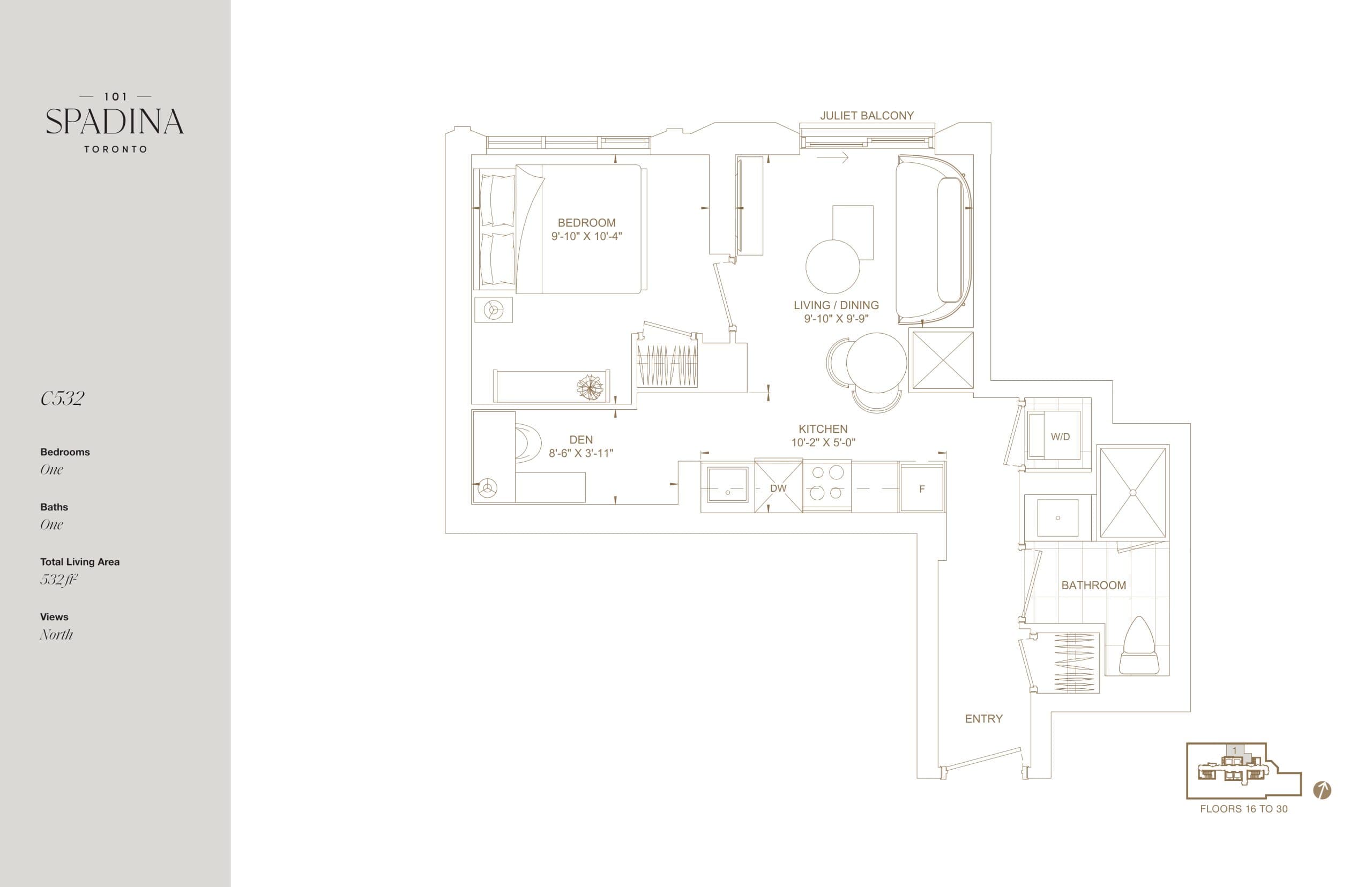C532 Floor Plan at 101 Spadina Condos - 532 sq.ft