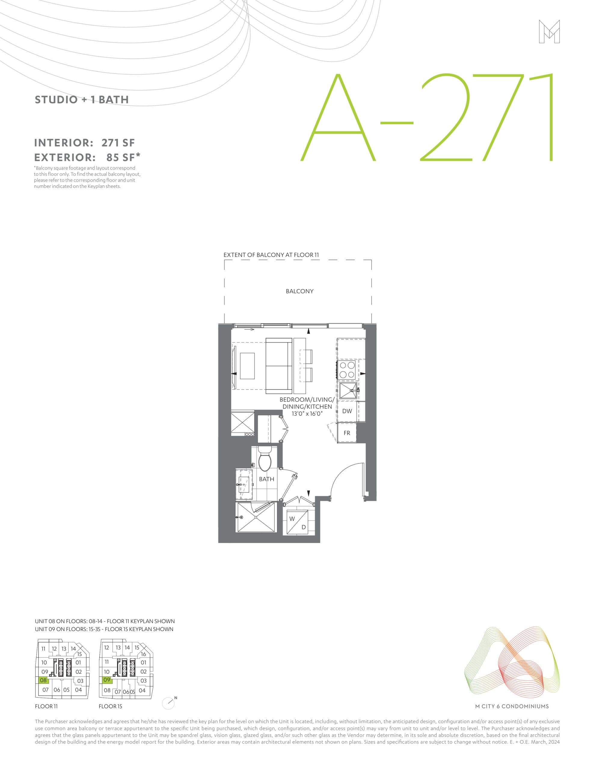 A-271 Floor Plan at M6 Condos - 271 sq.ft