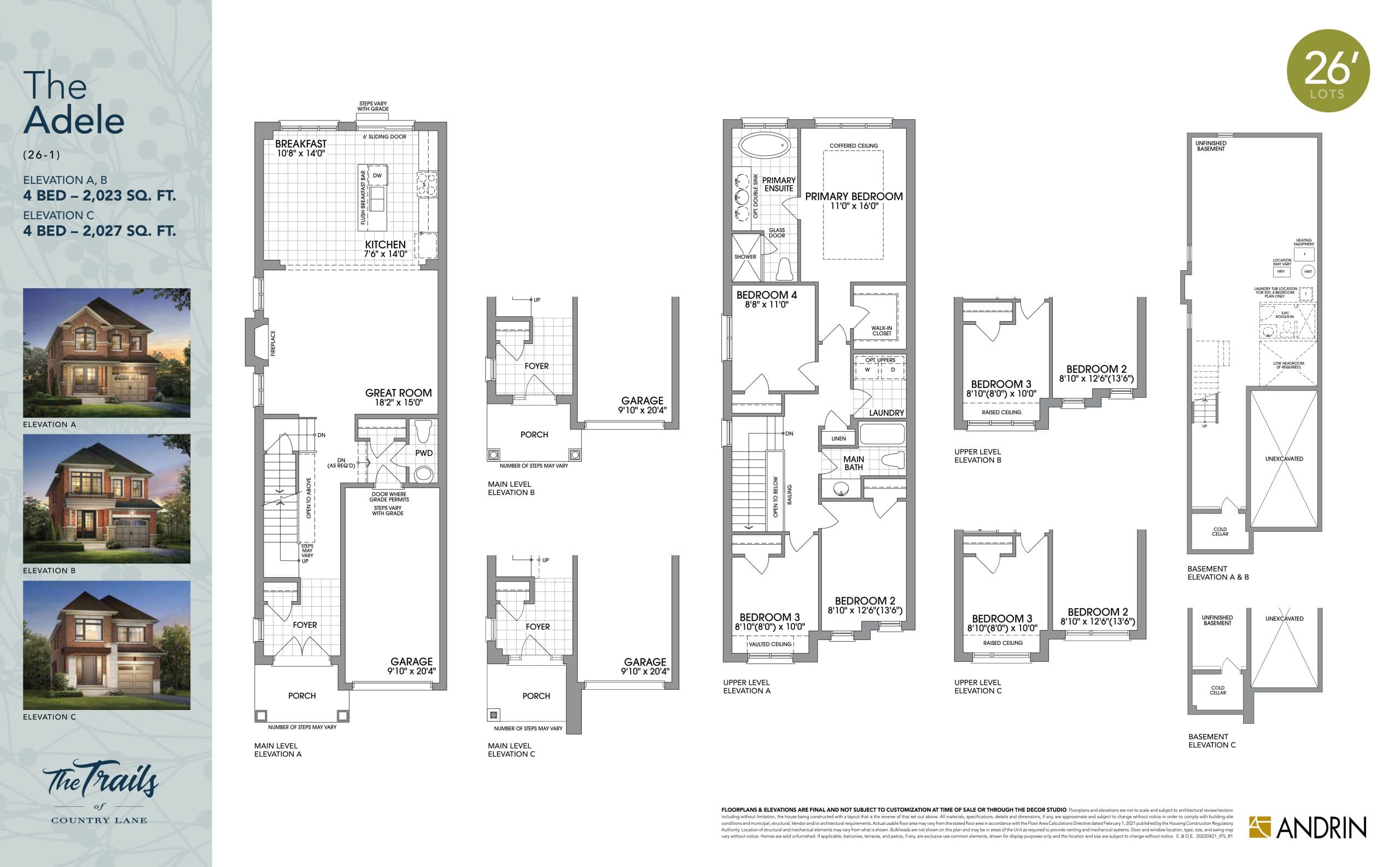 The Adele Mod (26-1) Floor Plan at The Trails of Country Lane Towns - 1988 sq.ft