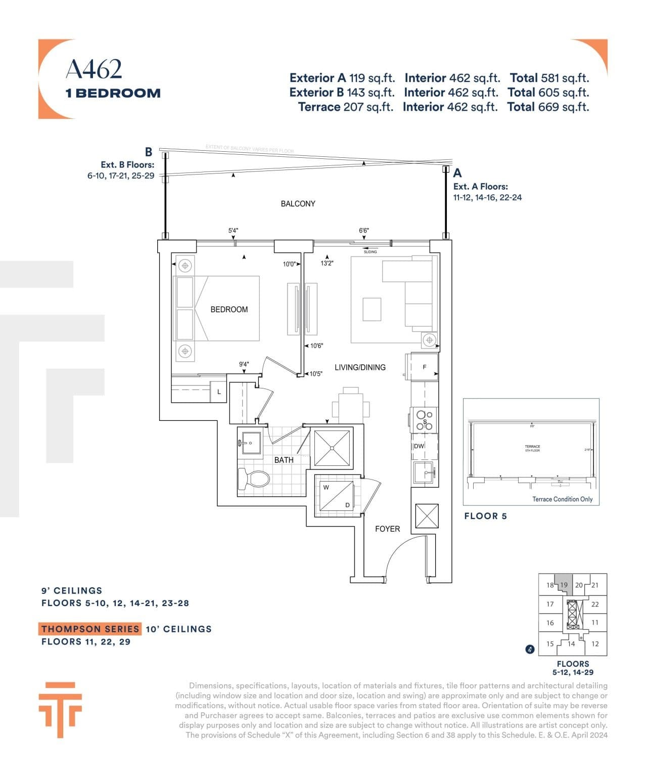 A462 Floor Plan at Thompson Towers - Sienna Condos - 462 sq.ft