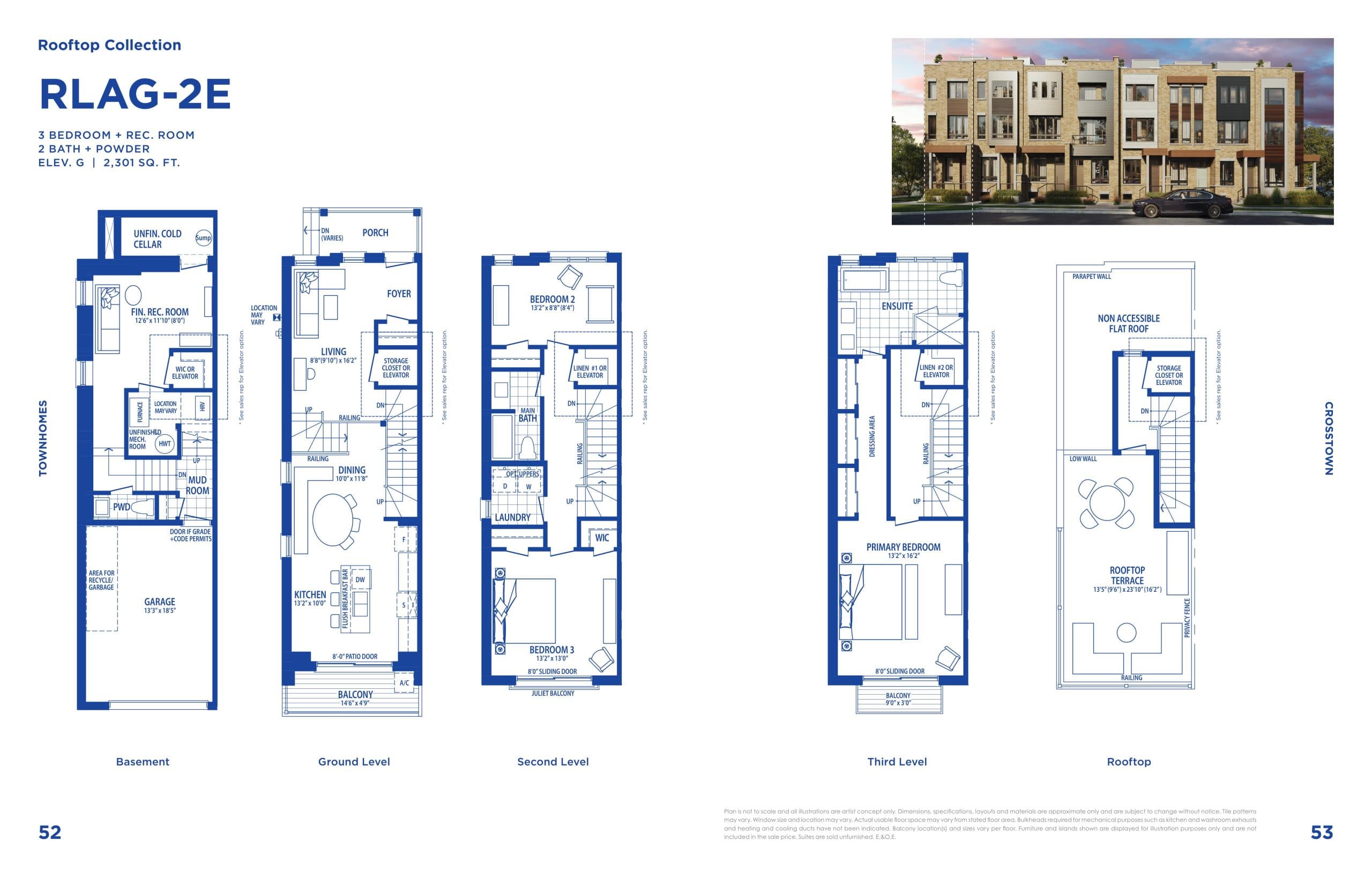 RLAG-2E Floor Plan at Townhomes at Crosstown - 2301 sq.ft