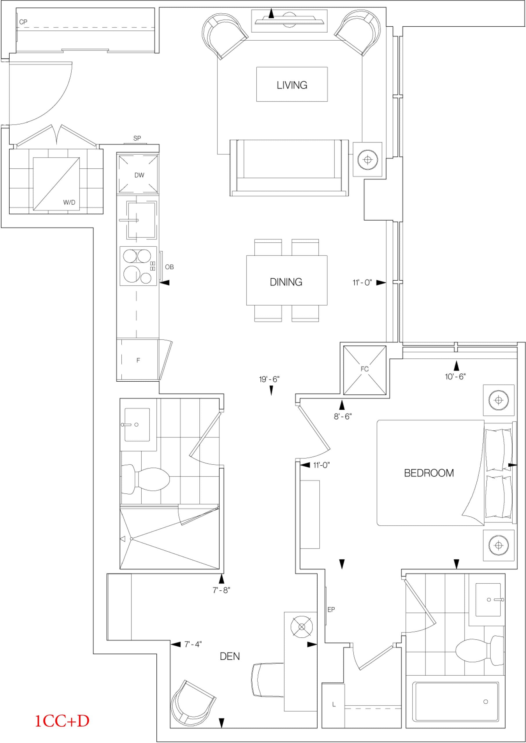 1CC+D Floor Plan at Westerly Condos - 749 sq.ft