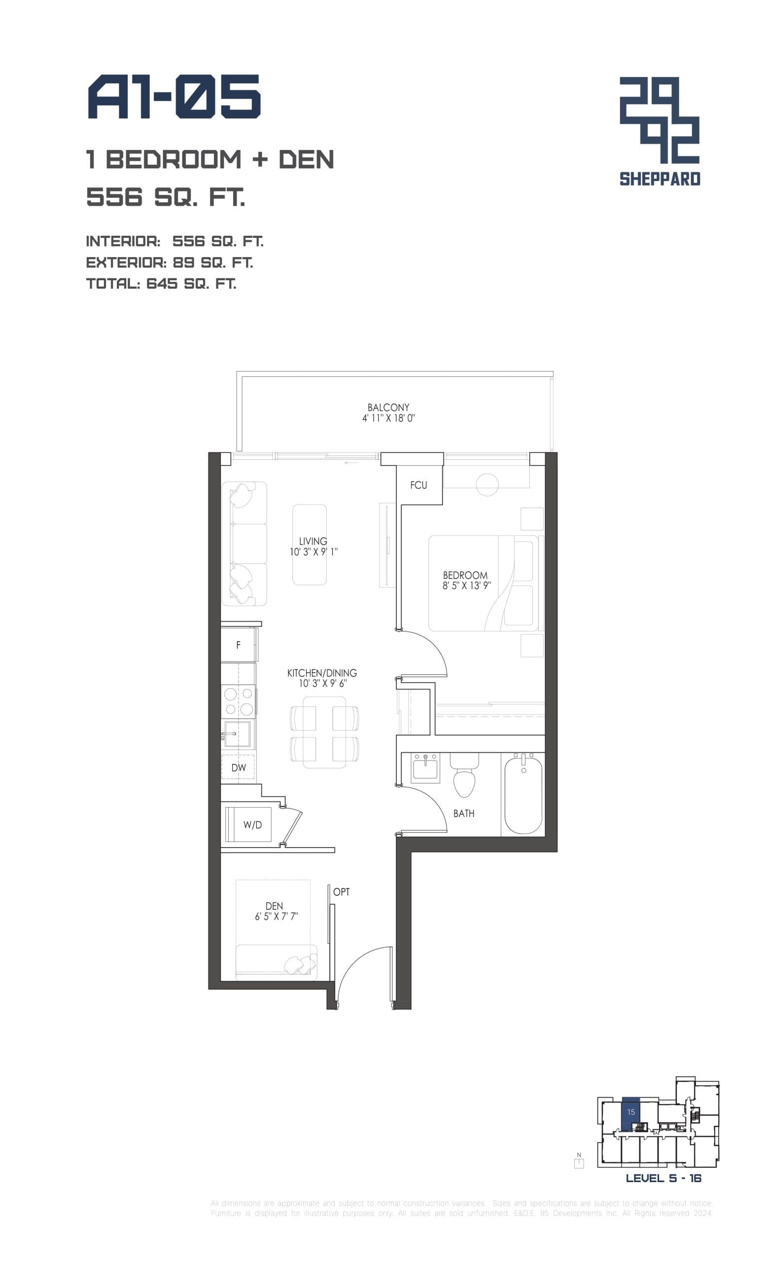 A1-05 Floor Plan at 2992 Sheppard Avenue East Condos - 556 sq.ft