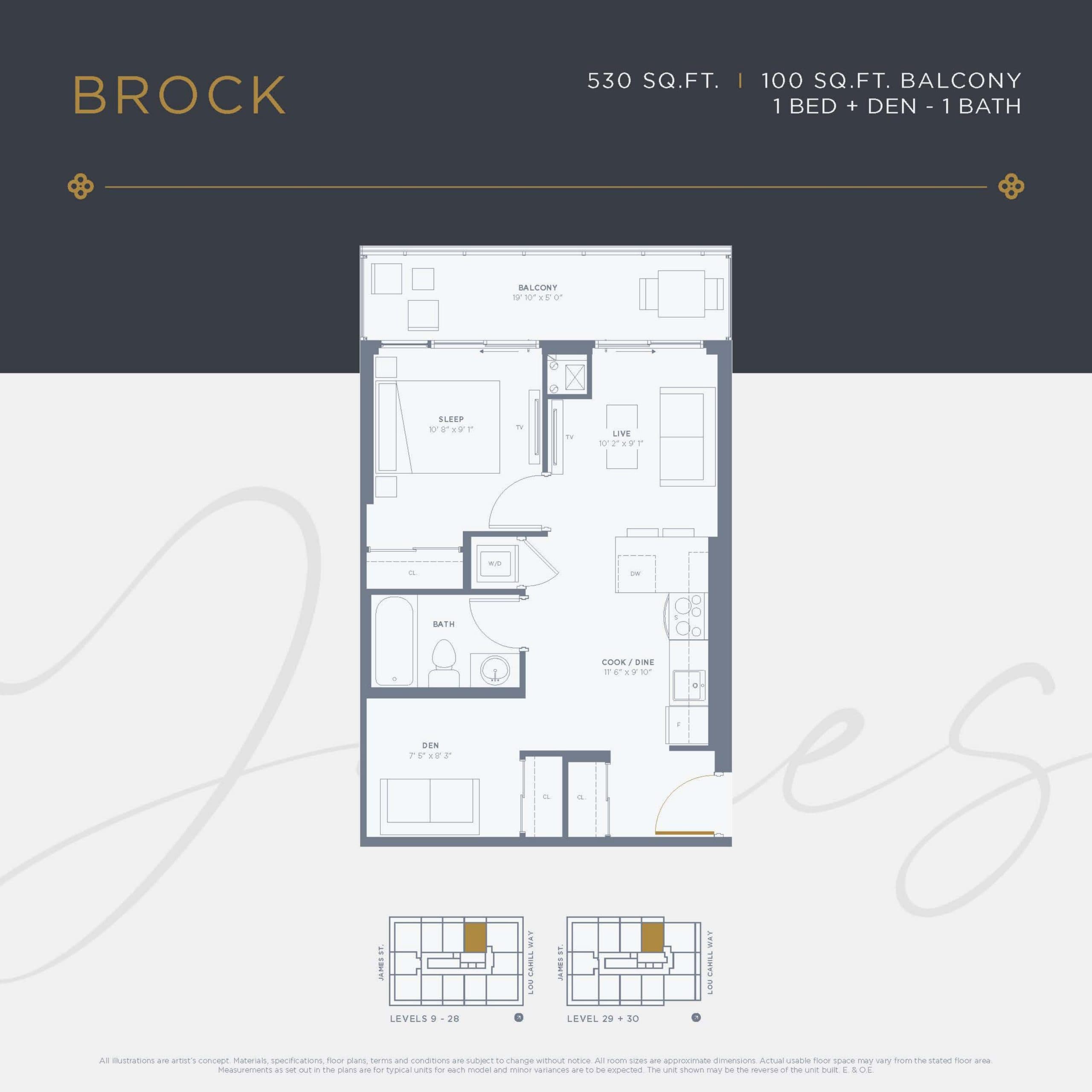 Brock Floor Plan at 88 James Condos Phase 2 - 530 sq.ft