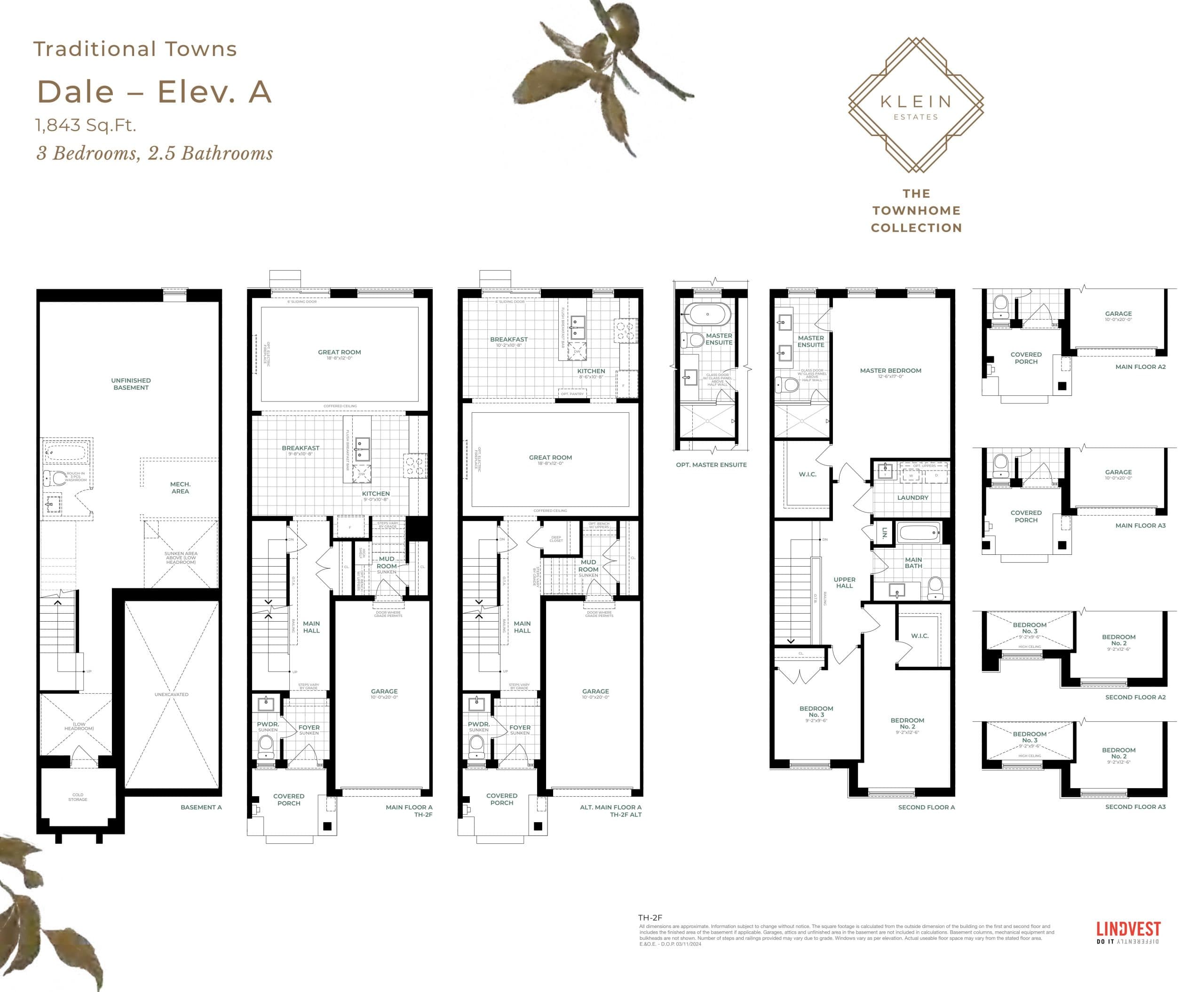 Dale - Elev. A Floor Plan at Klein Estates Townhome Collection - 1843 sq.ft