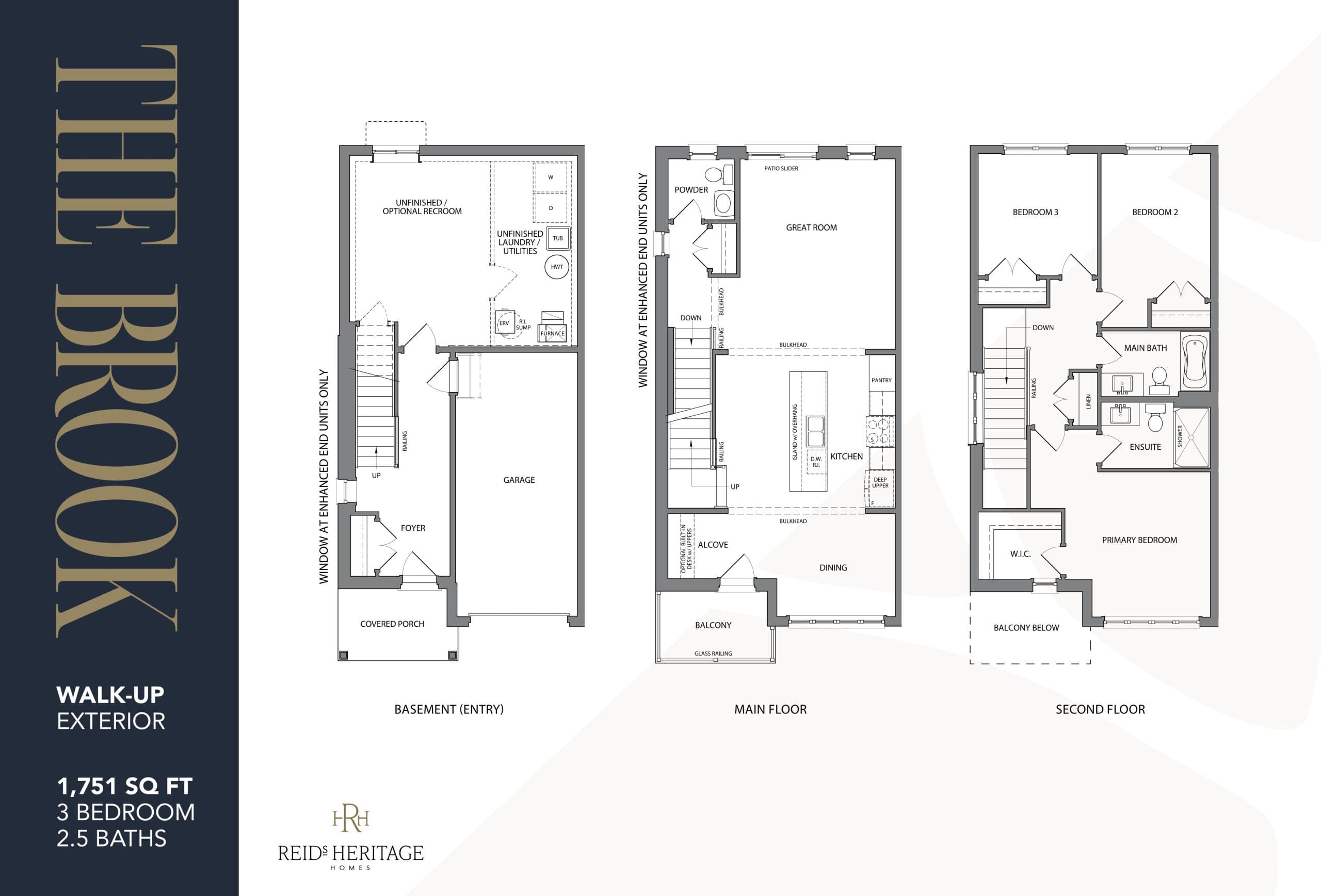 The Brook (Walk-Up Exterior) Floor Plan at Lackner Ridge Towns - 1751 sq.ft