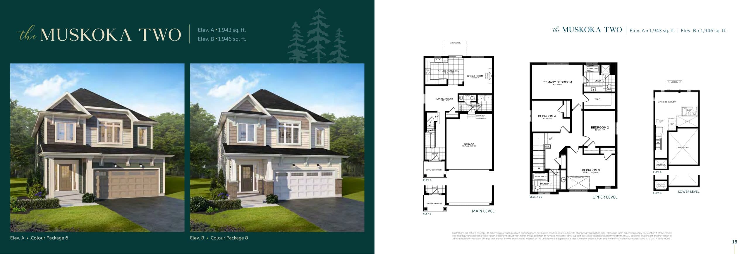 The Muskoka Two Floor Plan at The Cedars at Brydon Bay Phase 2 - 1946 sq.ft