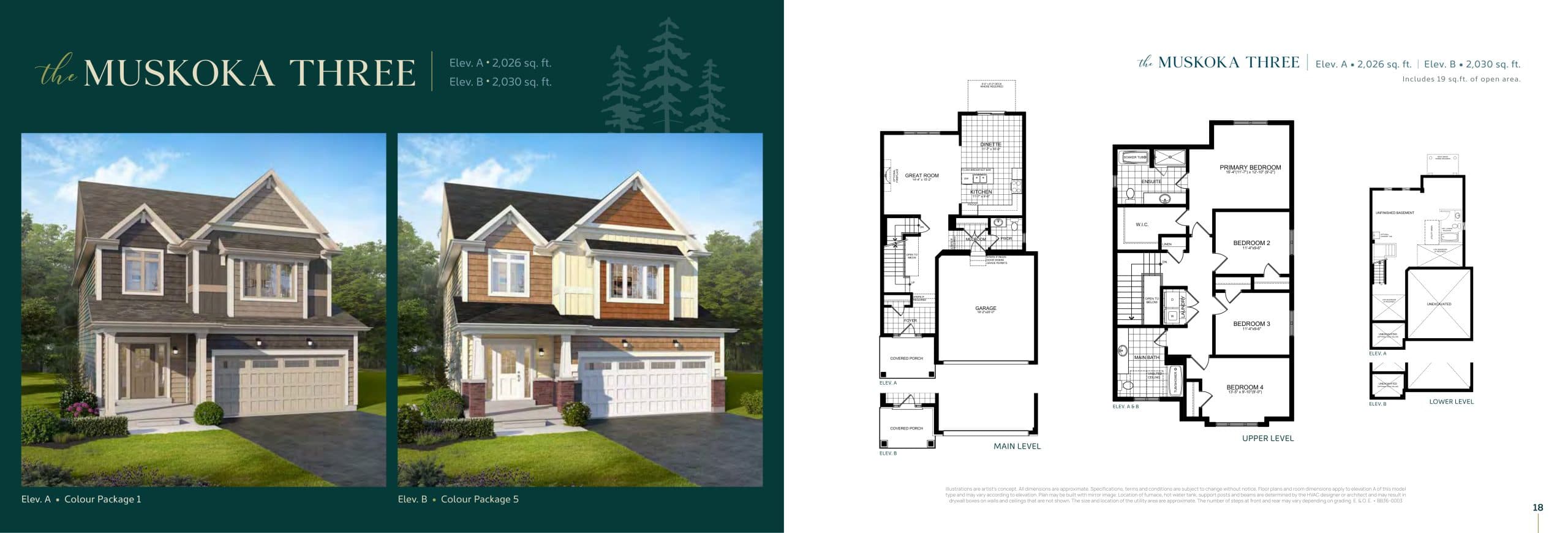 The Muskoka Three Floor Plan at The Cedars at Brydon Bay Phase 2 - 2026 sq.ft