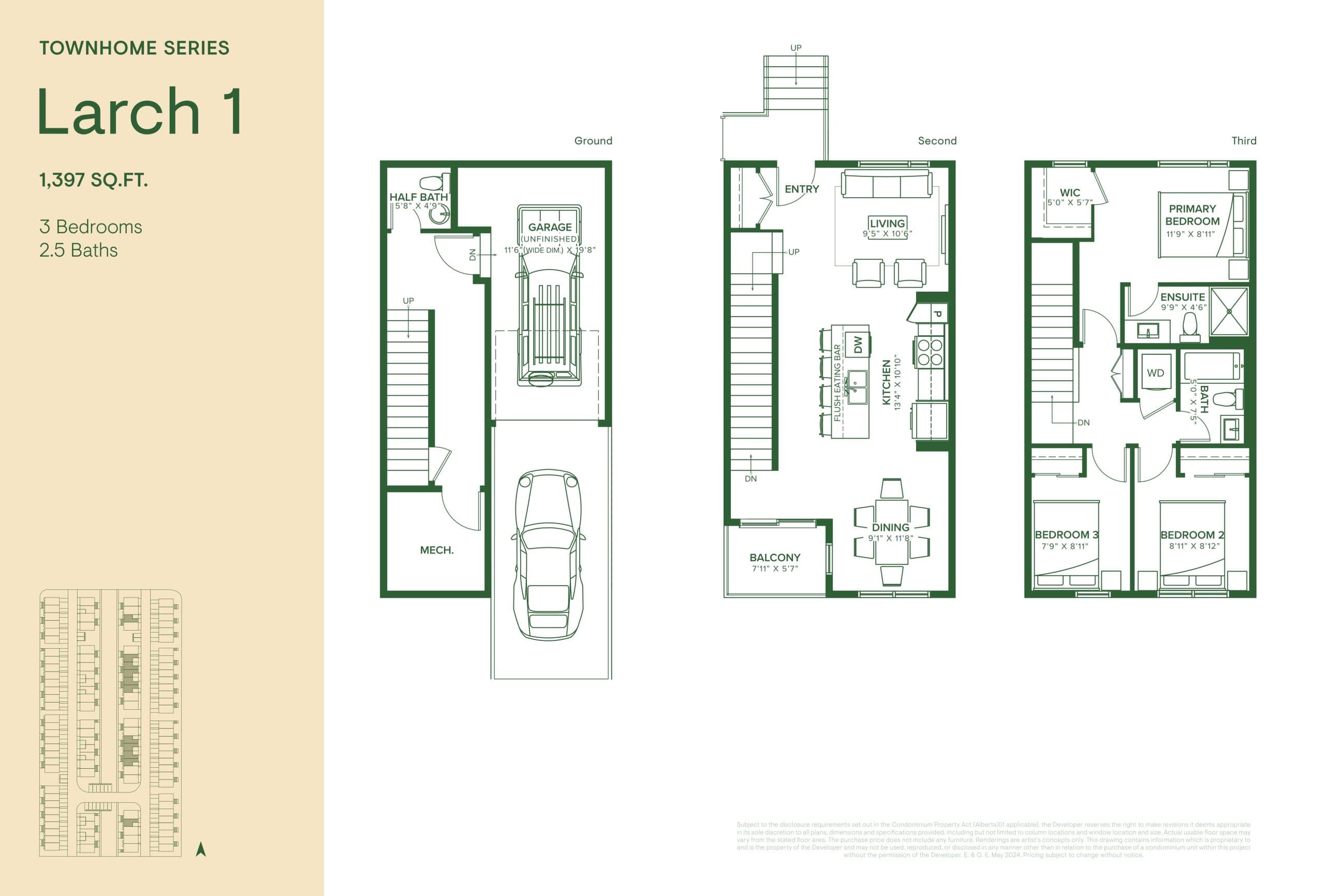 Larch 1 Floor Plan at The Grove Townhomes at Wildflower - 1397 sq.ft