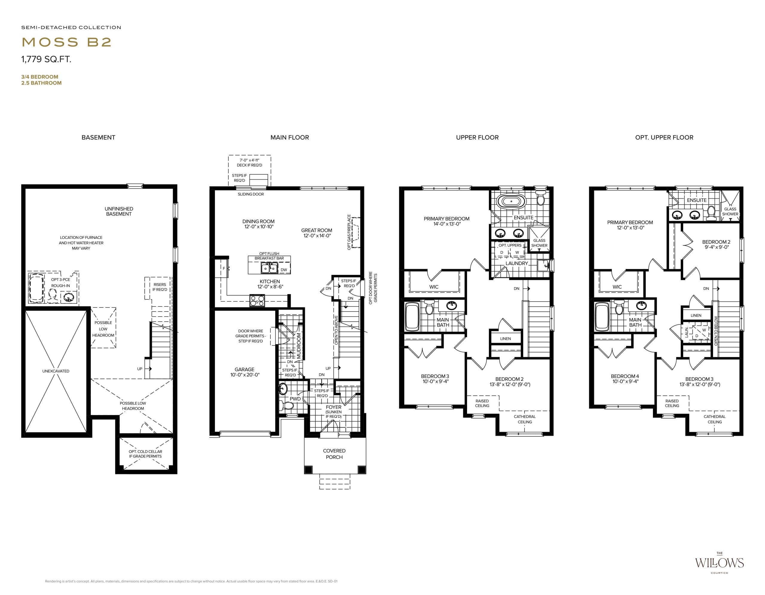 Moss B2 Floor Plan at The Willows Towns - 1779 sq.ft