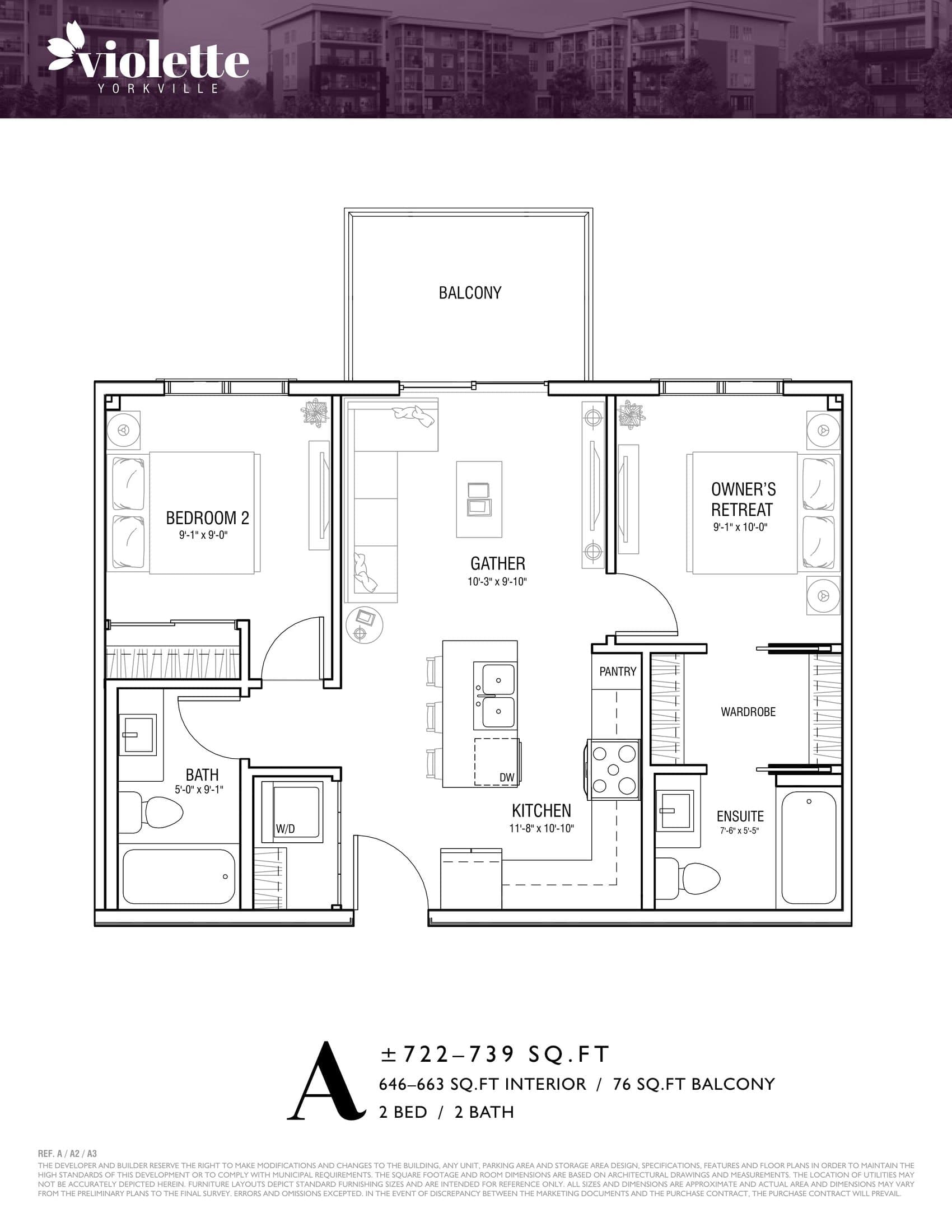 A Floor Plan at Violette Yorkville Condos - 663 sq.ft