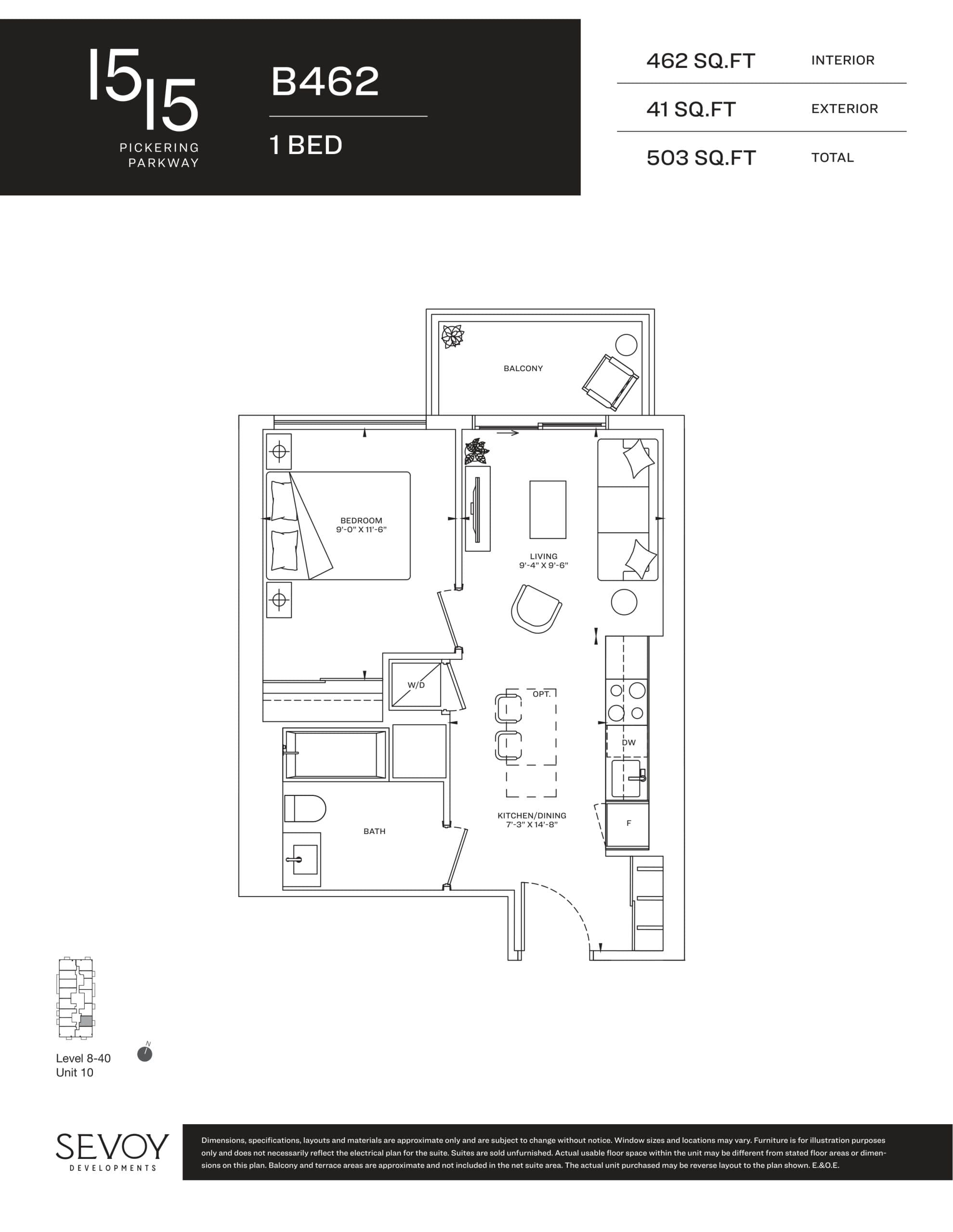 B462 Floor Plan at 1515 Pickering Parkway Condos - 462 sq.ft