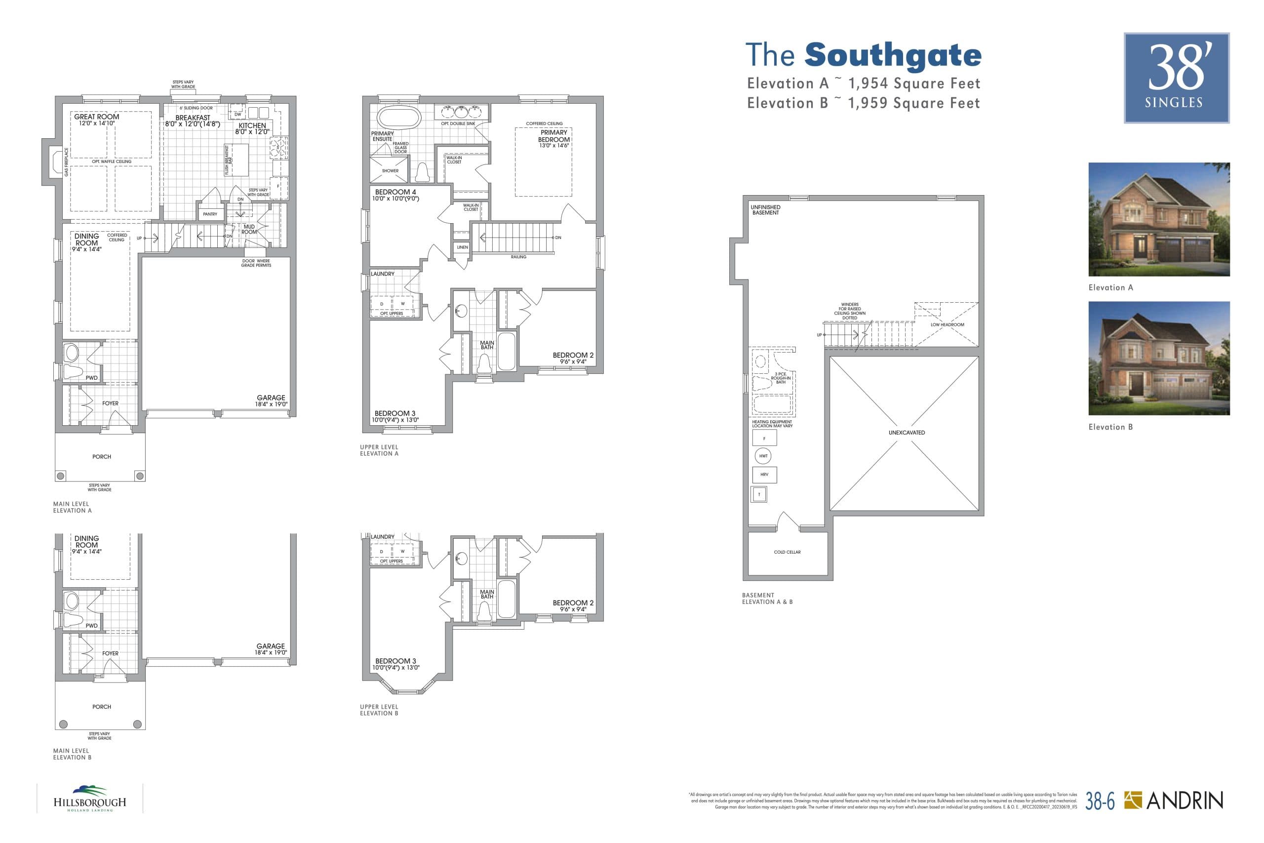 The Southgate Floor Plan at Hillsborough Holland Landing - 1959 sq.ft