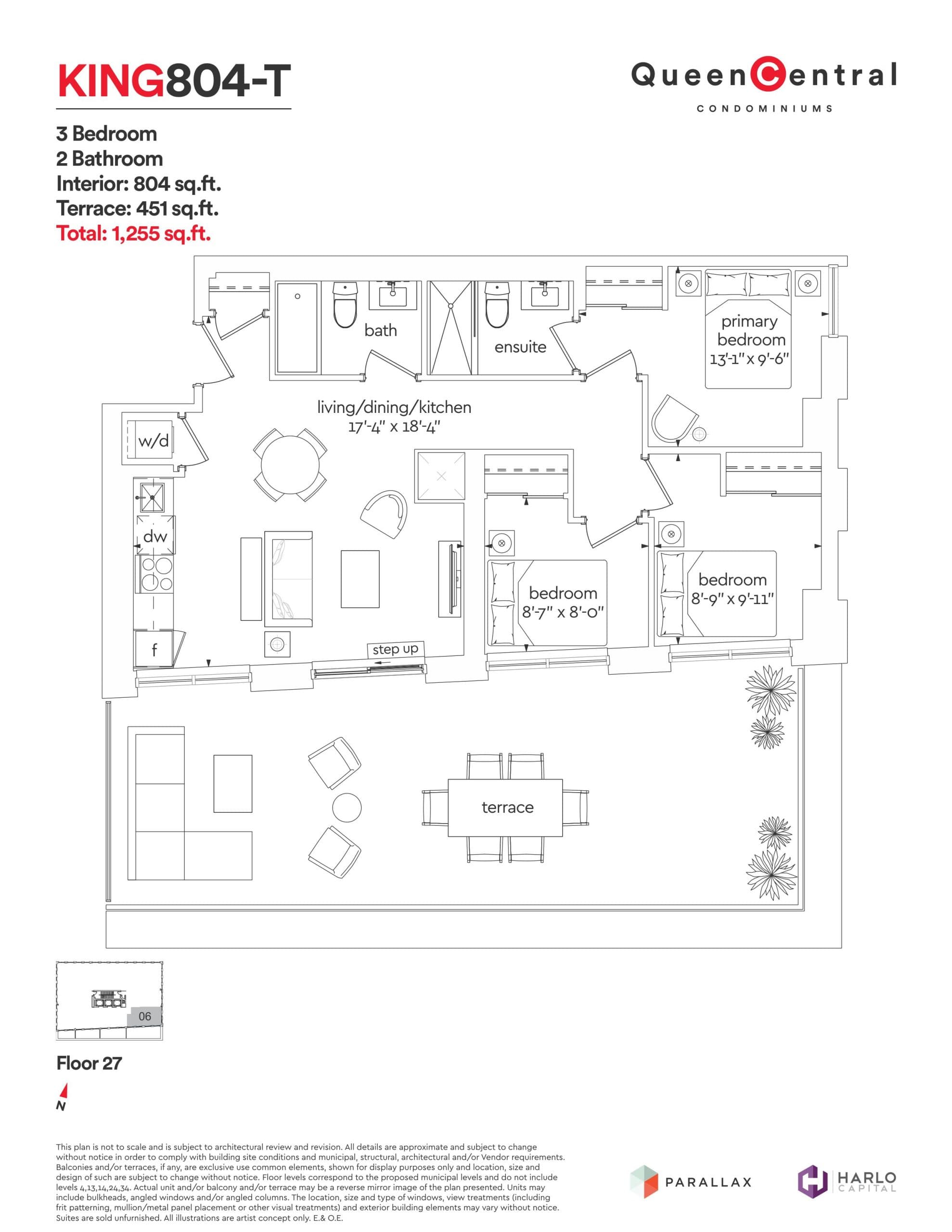 King 804-T Floor Plan at Queen Central Condos - 804 sq.ft