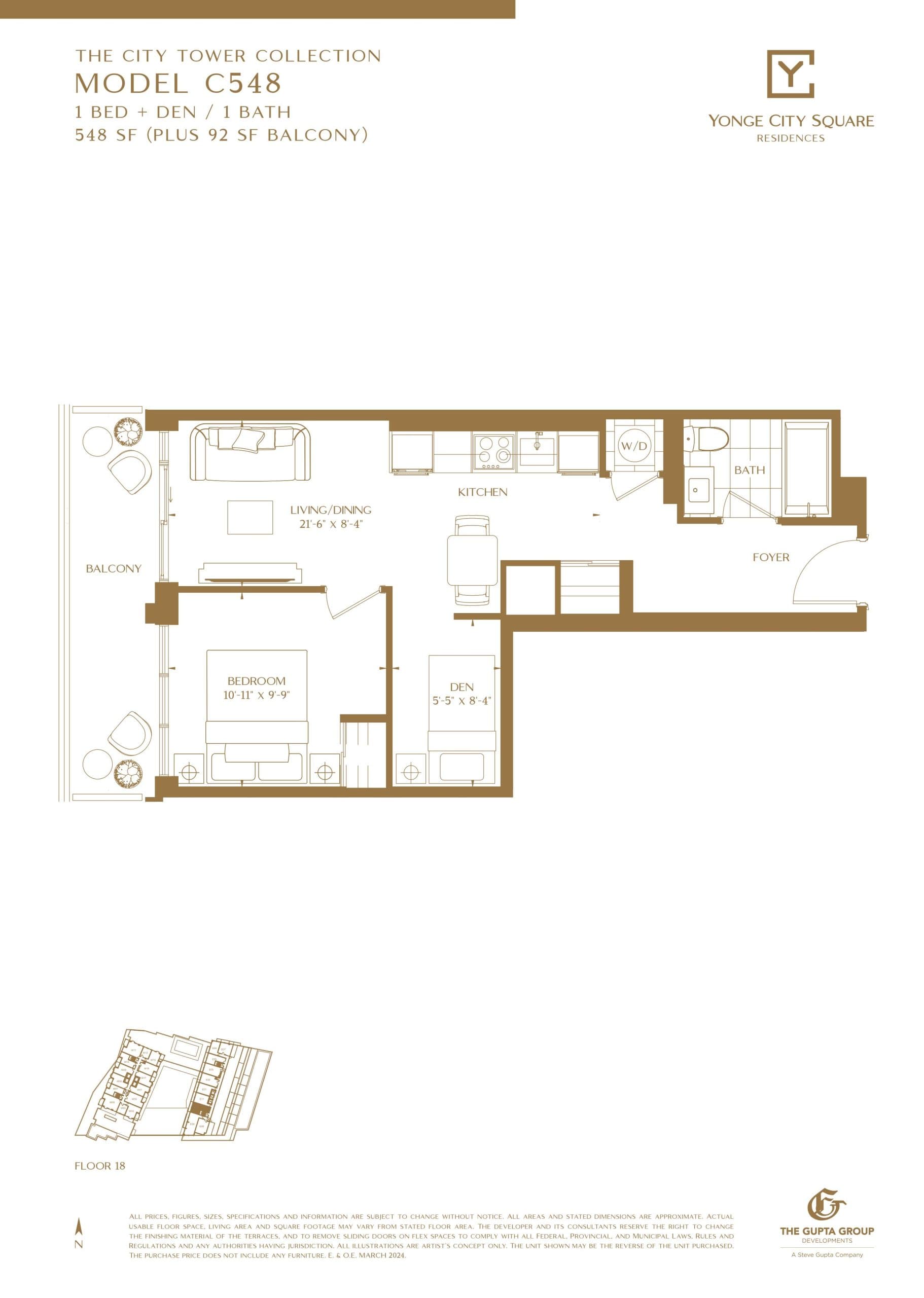 Model C548 (The City Tower Collection) E1810 Floor Plan at Yonge City Square Condos - 548 sq.ft