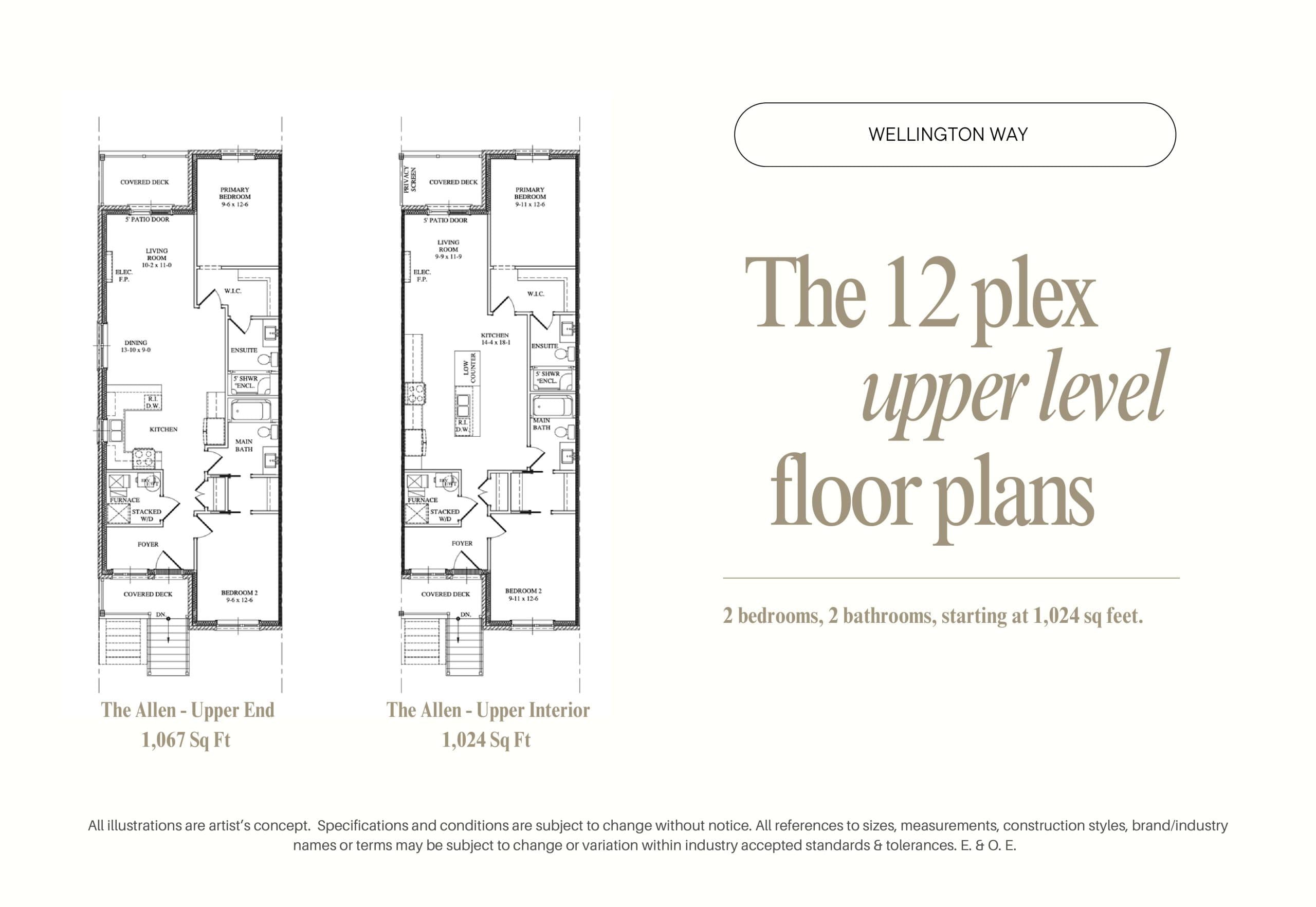 The Allen - Upper End Floor Plan at Wellington Way Towns - 1067 sq.ft