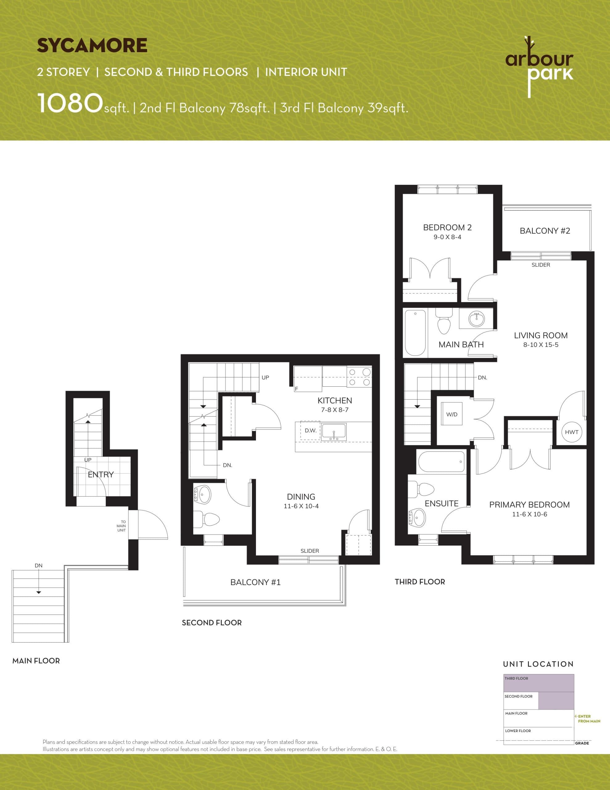 Sycamore Floor Plan at Arbour Park Towns - 1080 sq.ft
