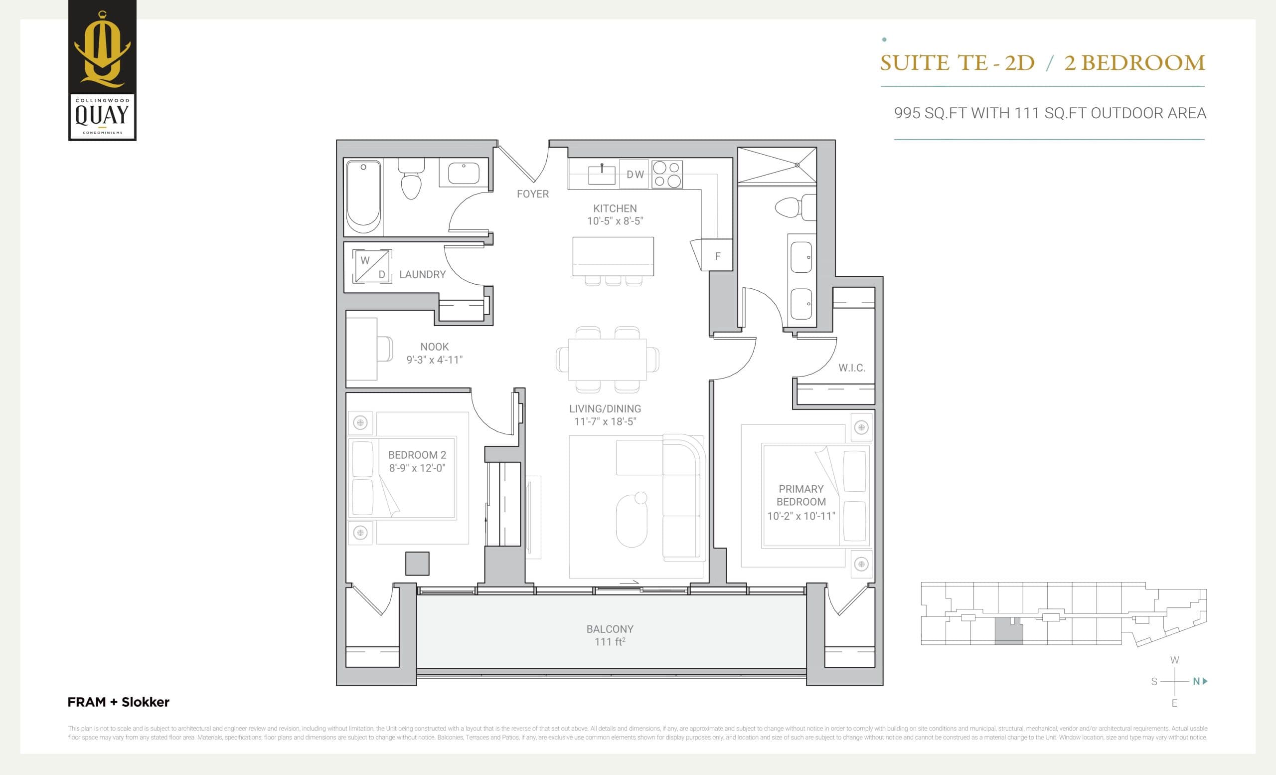 Suite TE-2D Floor Plan at Collingwood Quay Condos - 995 sq.ft