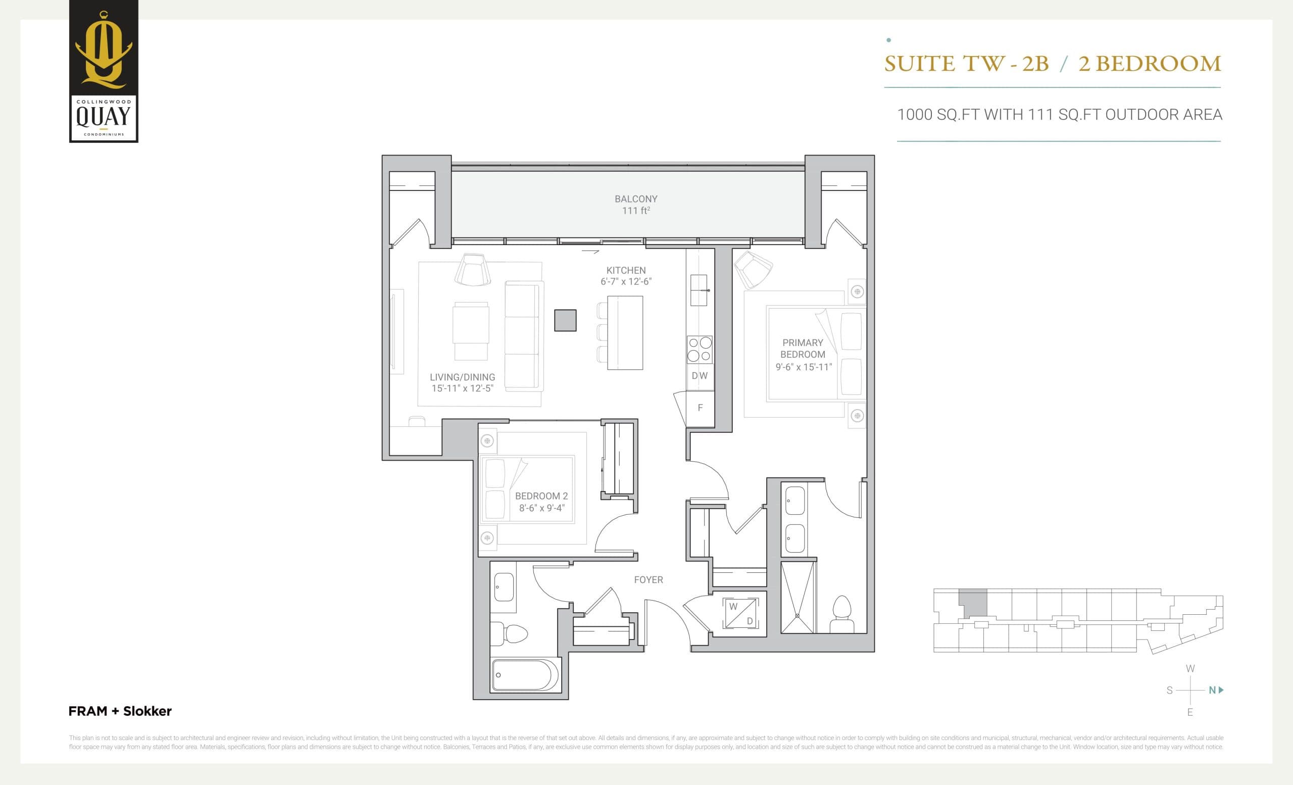 Suite TW-2B Floor Plan at Collingwood Quay Condos - 1000 sq.ft