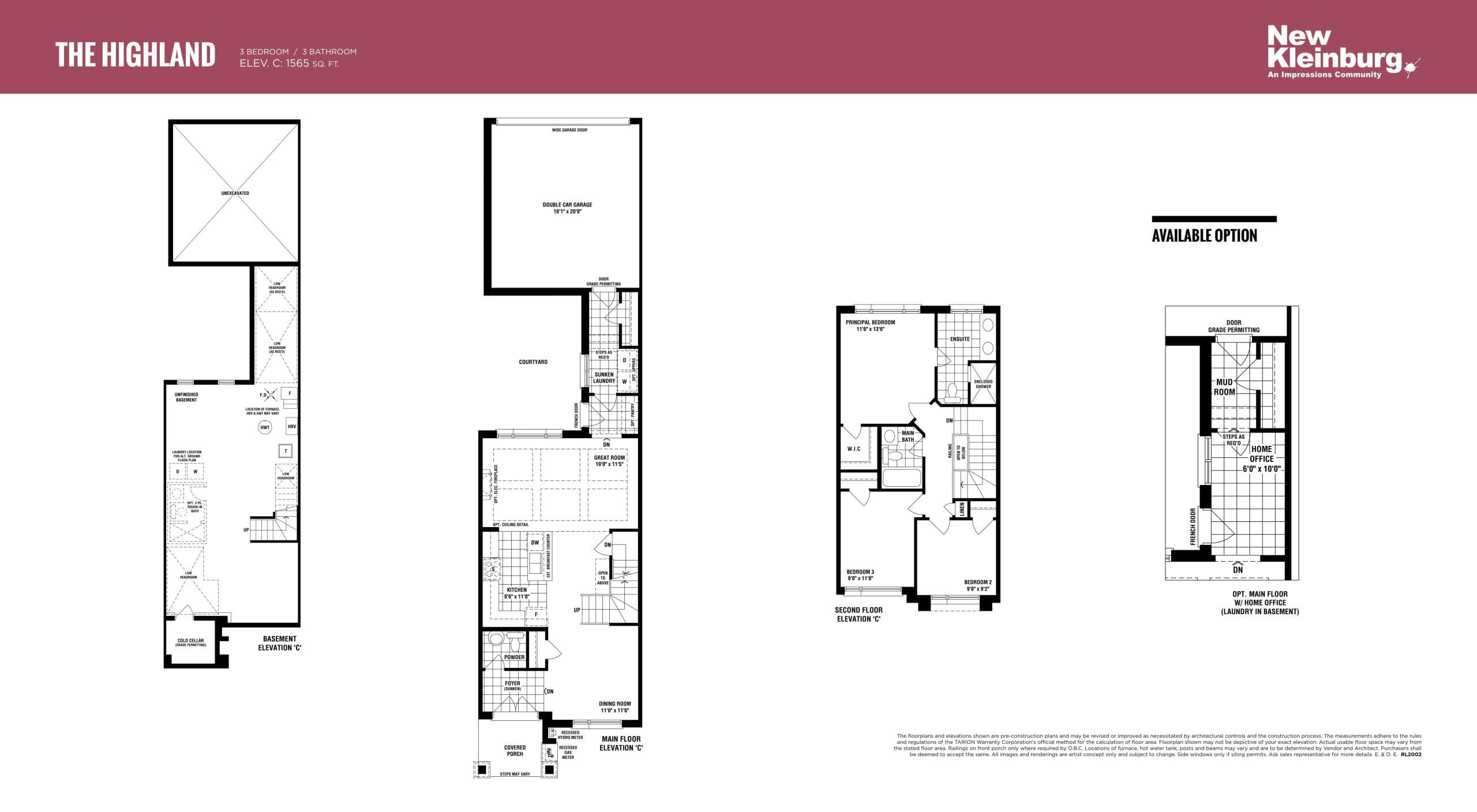 The Highland Floor Plan at New Kleinburg by Arista Homes - 1565 sq.ft