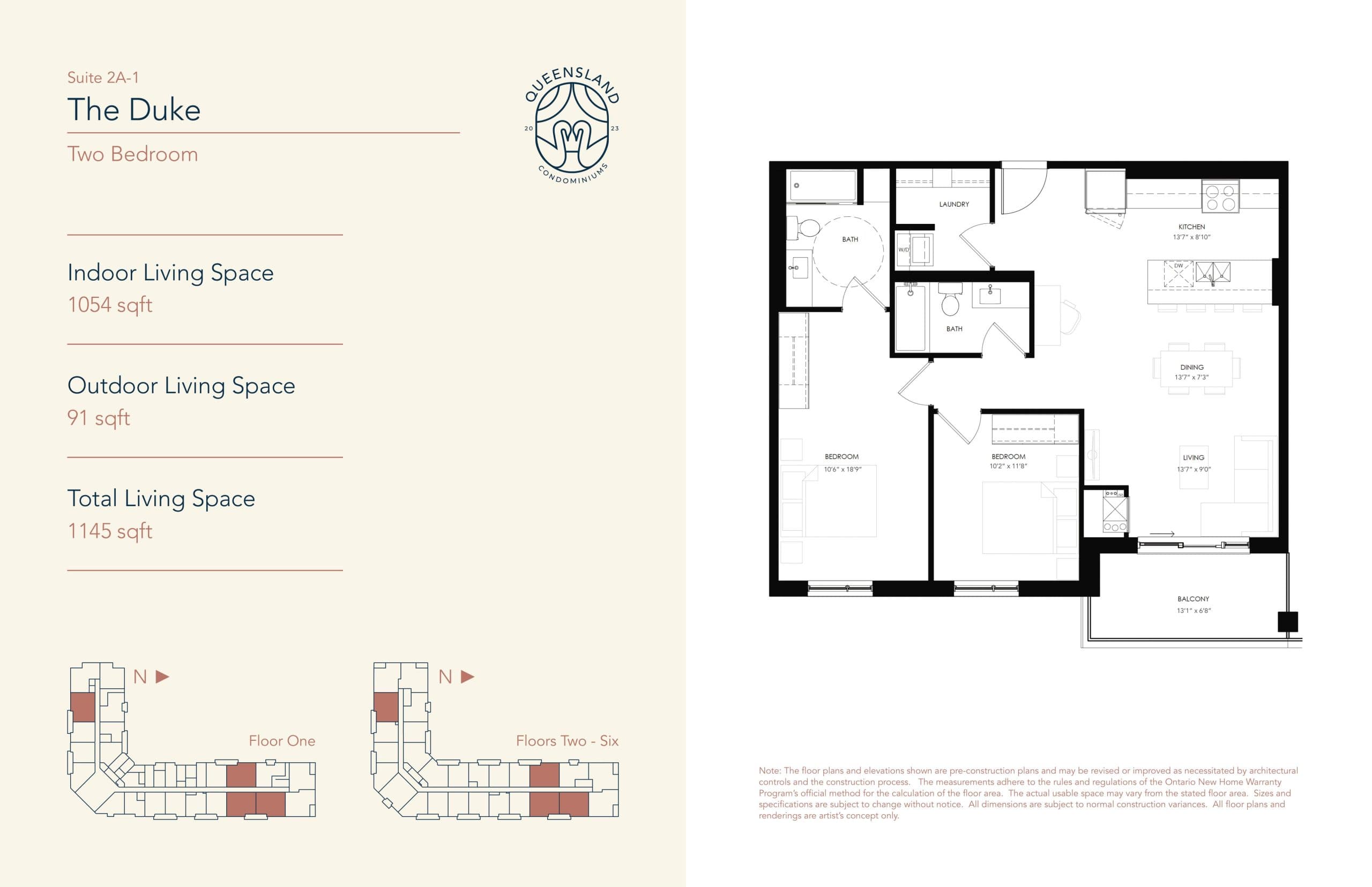 The Duke - Suite 2A-1 Floor Plan at Queensland Condos - 1054 sq.ft