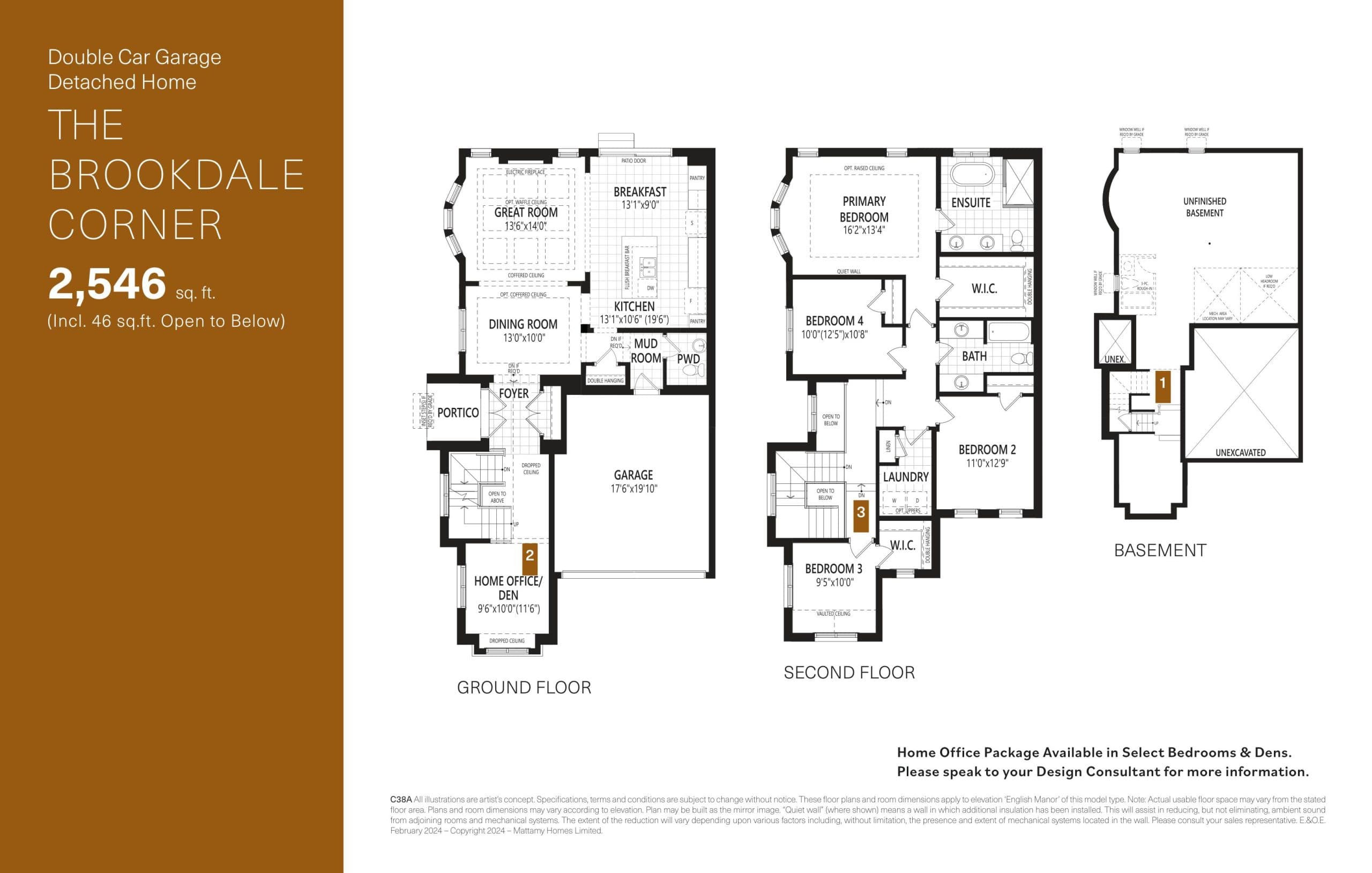 The Brookdale Corner Floor Plan at Upper Joshua Creek Phase 2 Towns - 2546 sq.ft