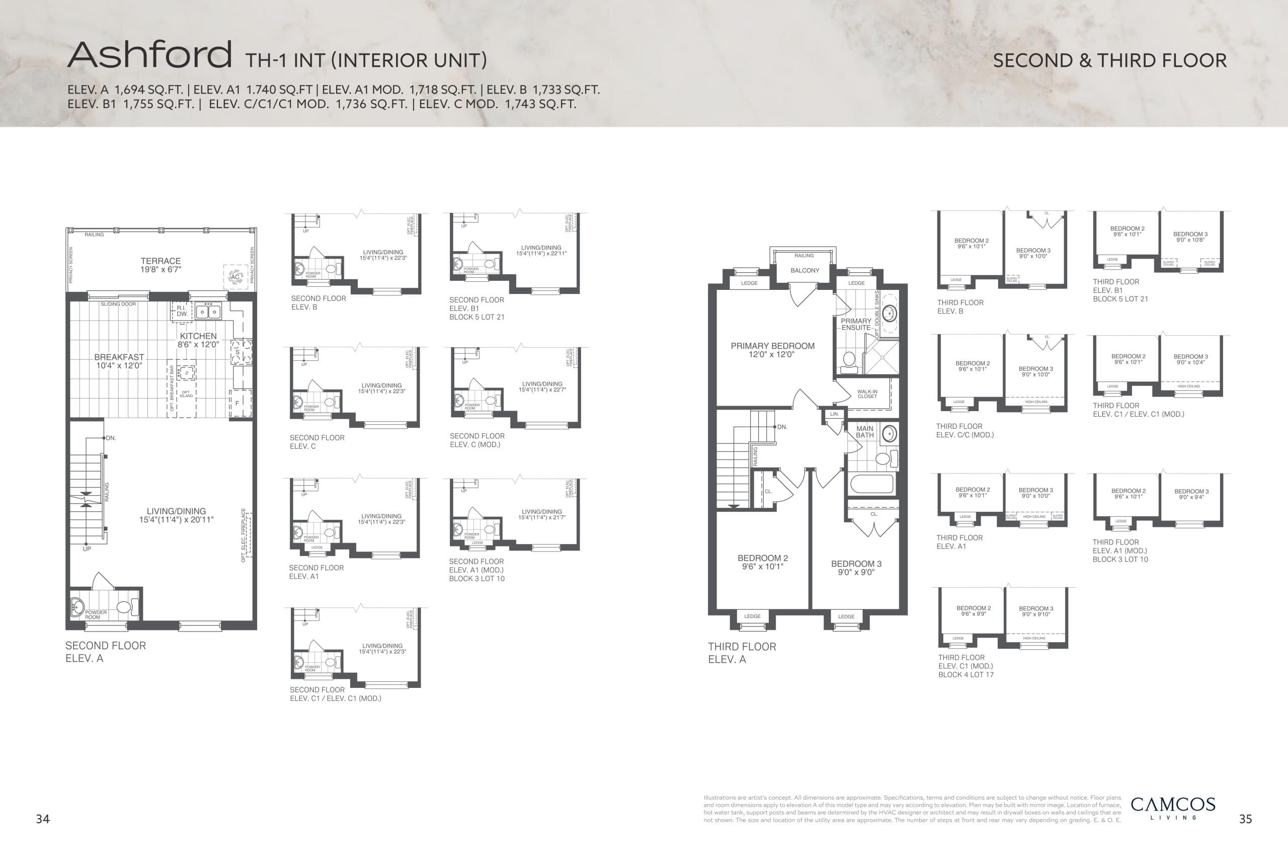 Ashford (2nd & 3rd Floor) Floor Plan at Canterbury Lanes Towns - 1718 sq.ft