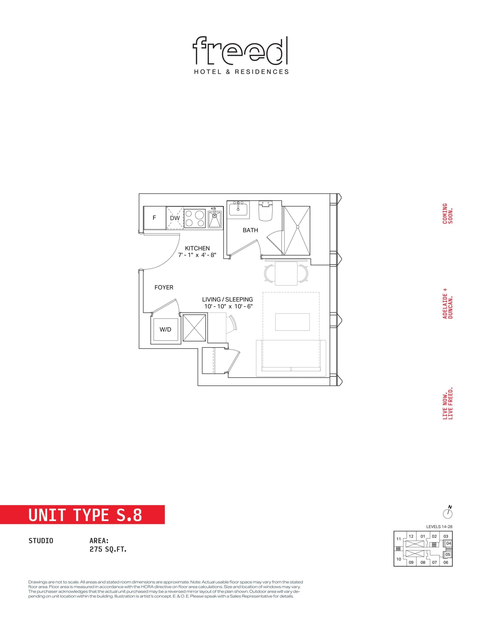 S.8 Floor Plan at Freed Hotel & Residences - 275 sq.ft
