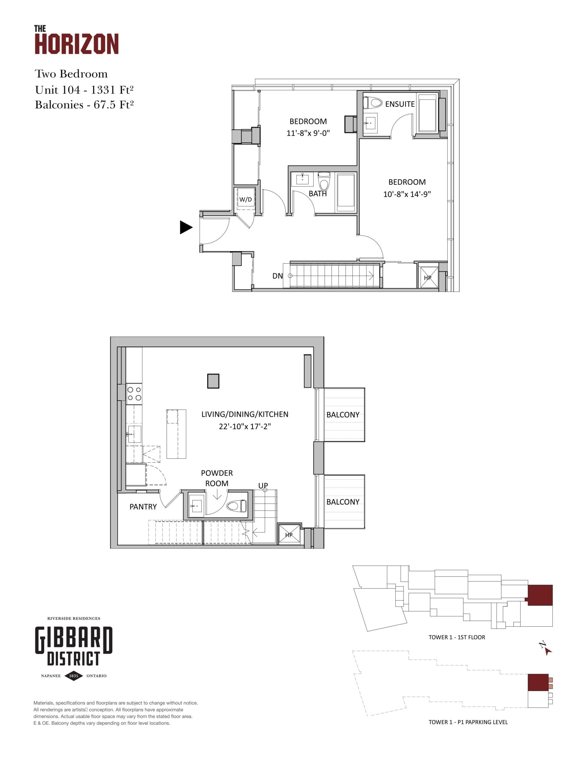 The Horizon Floor Plan at Gibbard District - Building 1 Condos - 1331 sq.ft
