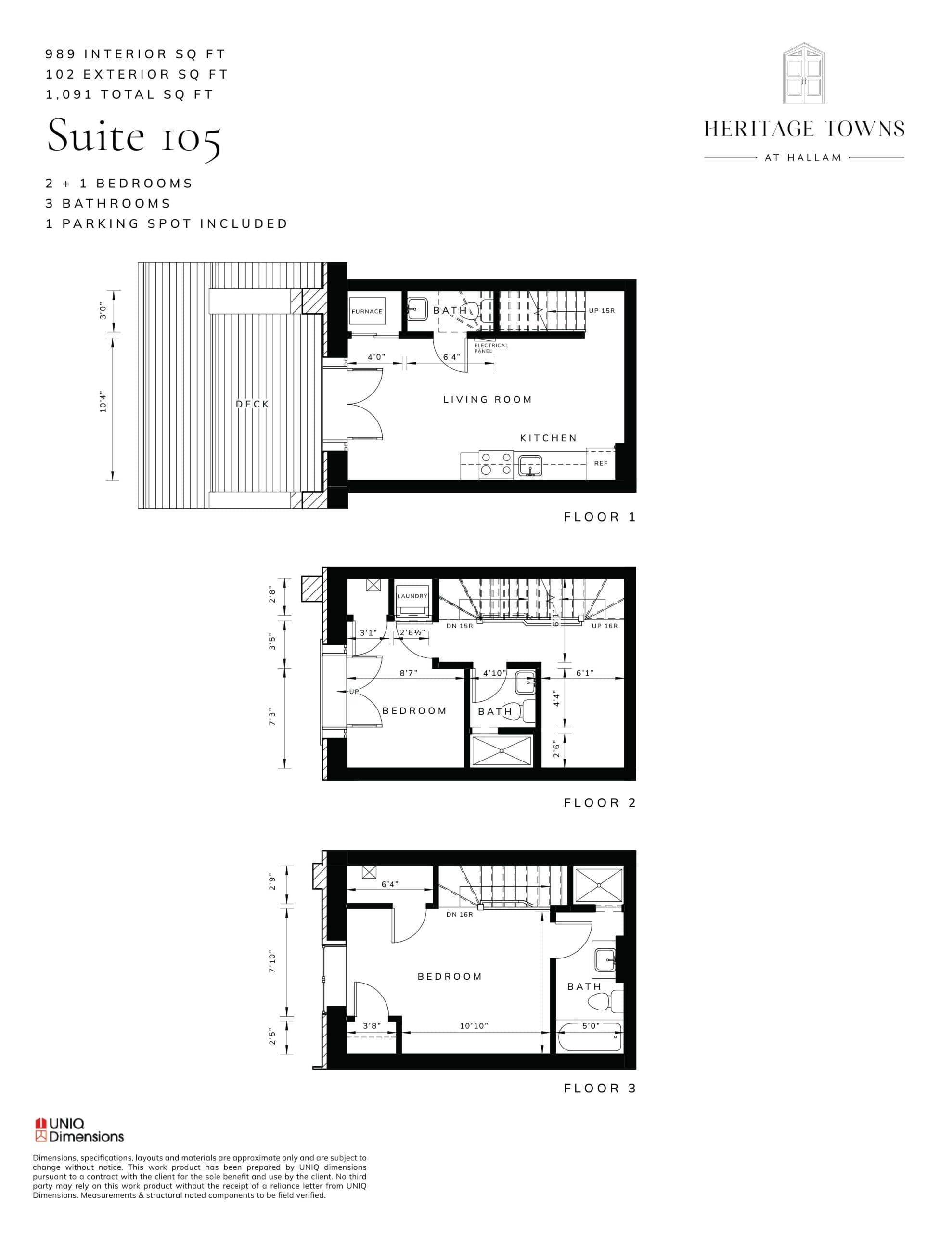 Suite 105 Floor Plan at Heritage Towns at Hallam - 989 sq.ft