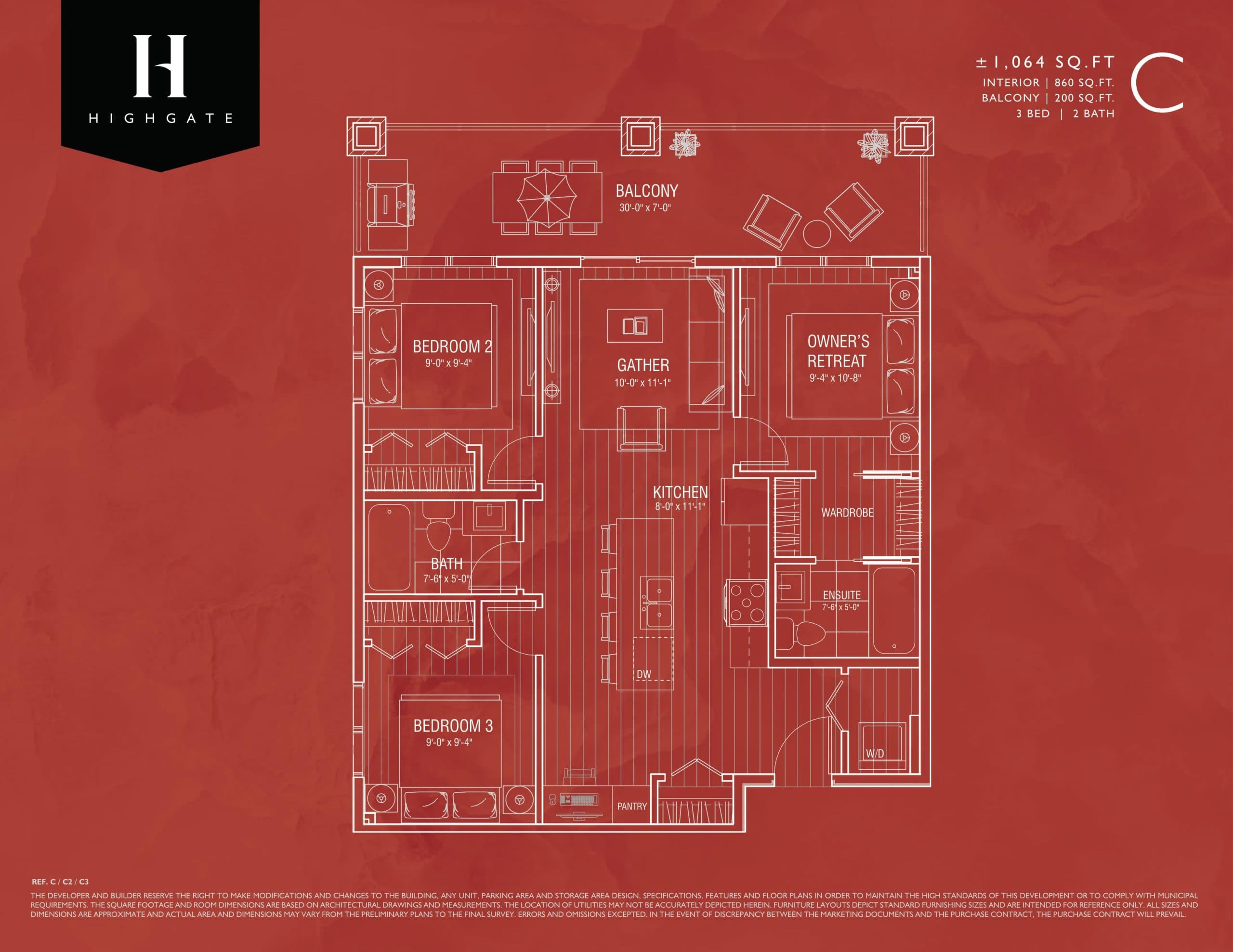 C Floor Plan at Highgate Condos by Truman - 860 sq.ft