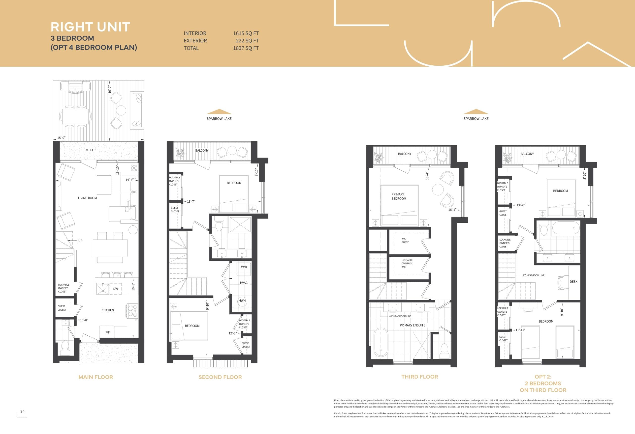 Right Unit Floor Plan at Luna Bay Muskoka Lakeside Cottages - 1615 sq.ft