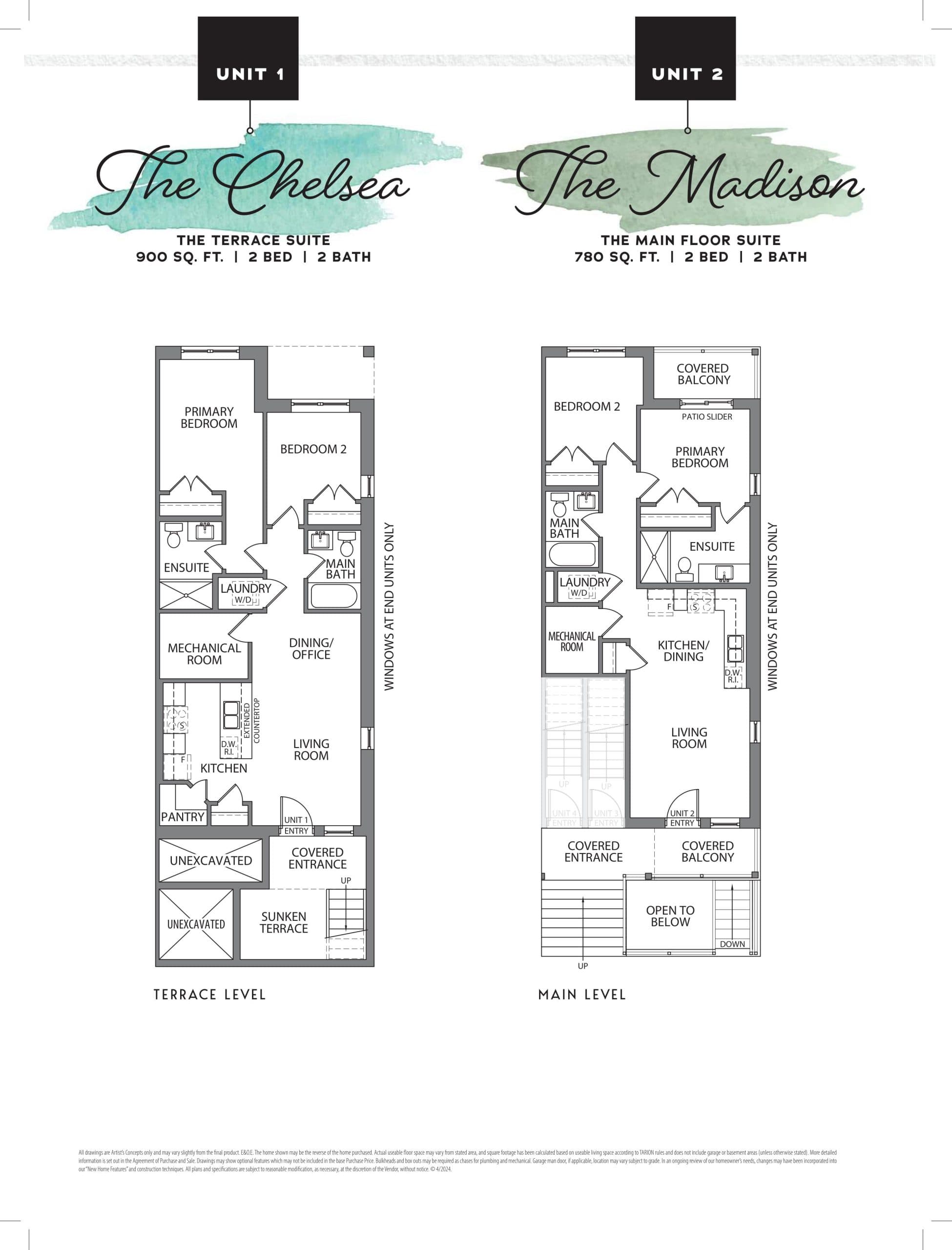 The Chelsea Floor Plan at The Block on Clair Towns - 900 sq.ft