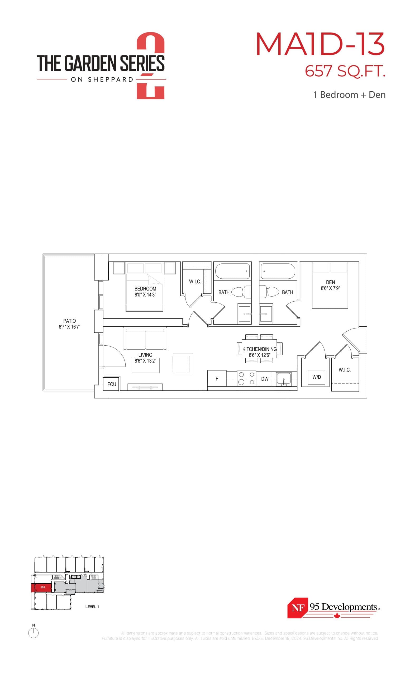 MA1D-13 Floor Plan at The Garden Series 2 Condos - 657 sq.ft