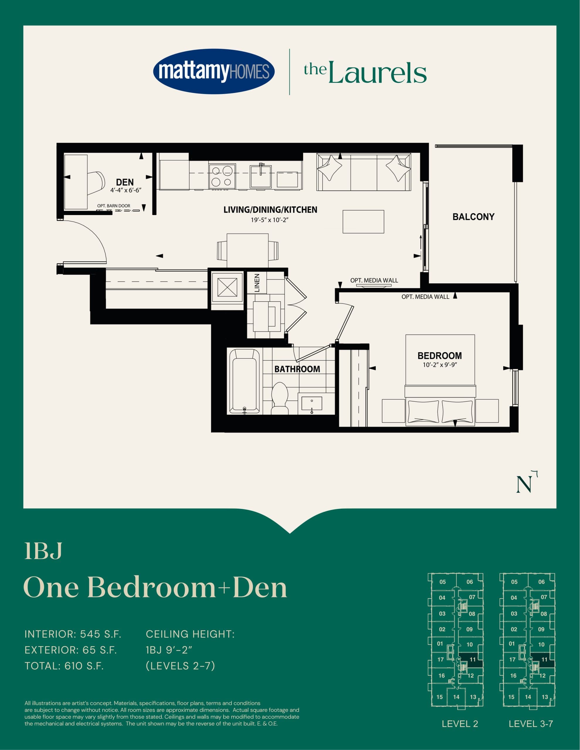 1BJ Floor Plan at The Laurels Condos - 545 sq.ft