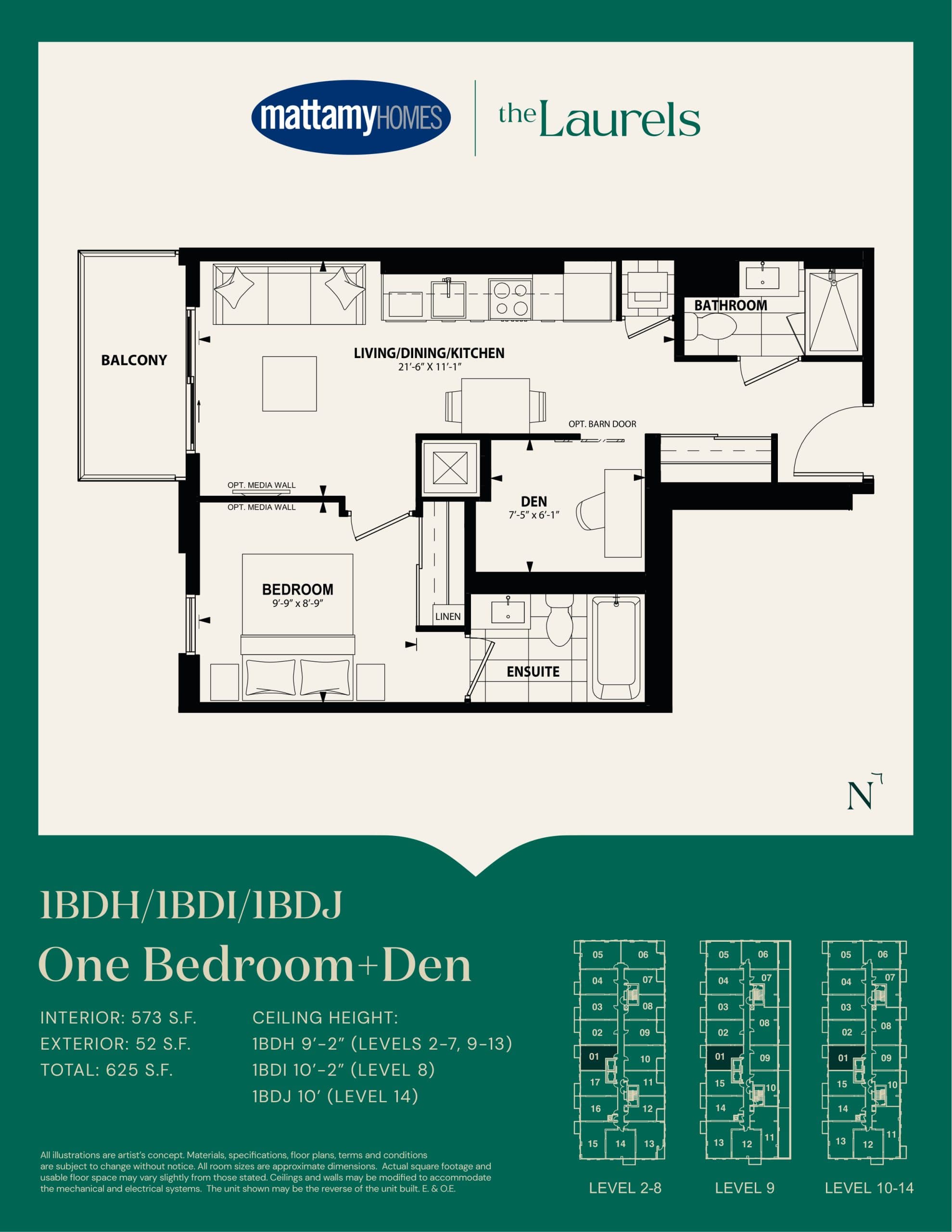 1BDH/1BDI/1BDJ Floor Plan at The Laurels Condos - 573 sq.ft