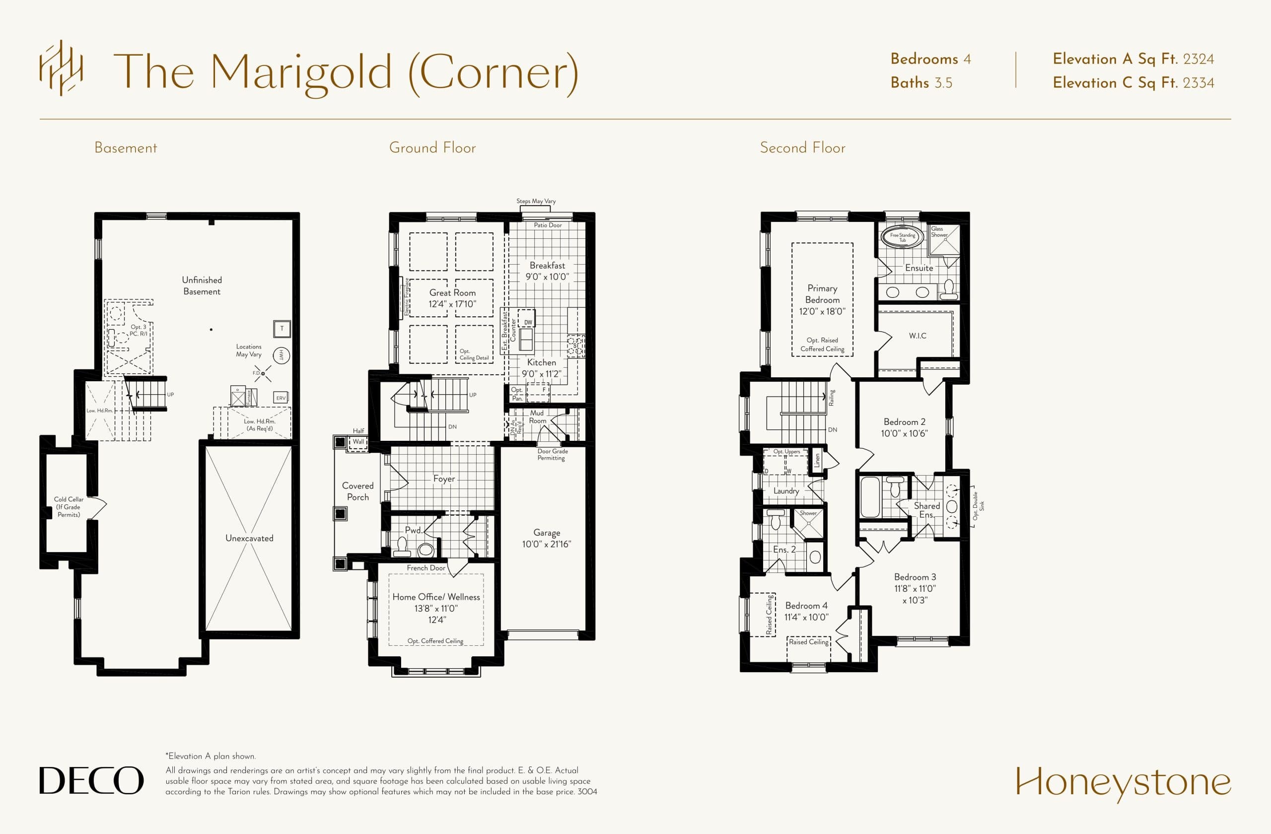 The Marigold (Corner) Floor Plan at Honeystone Homes - 2334 sq.ft