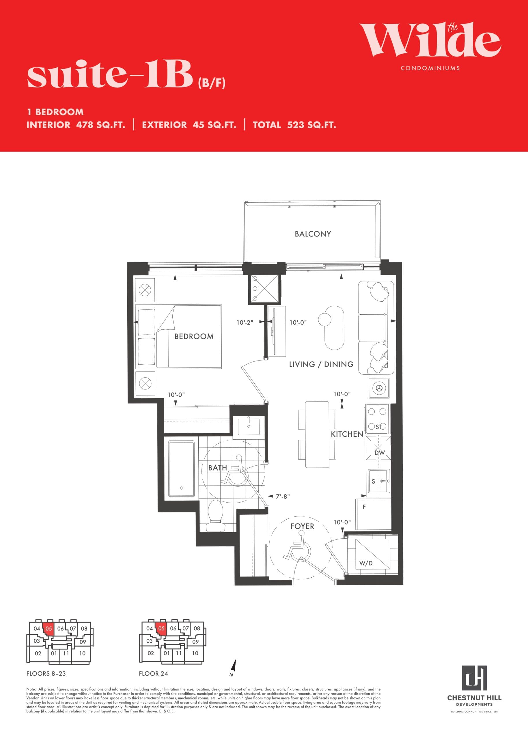 1B (B/F) Floor Plan at The Wilde Condos - 478 sq.ft
