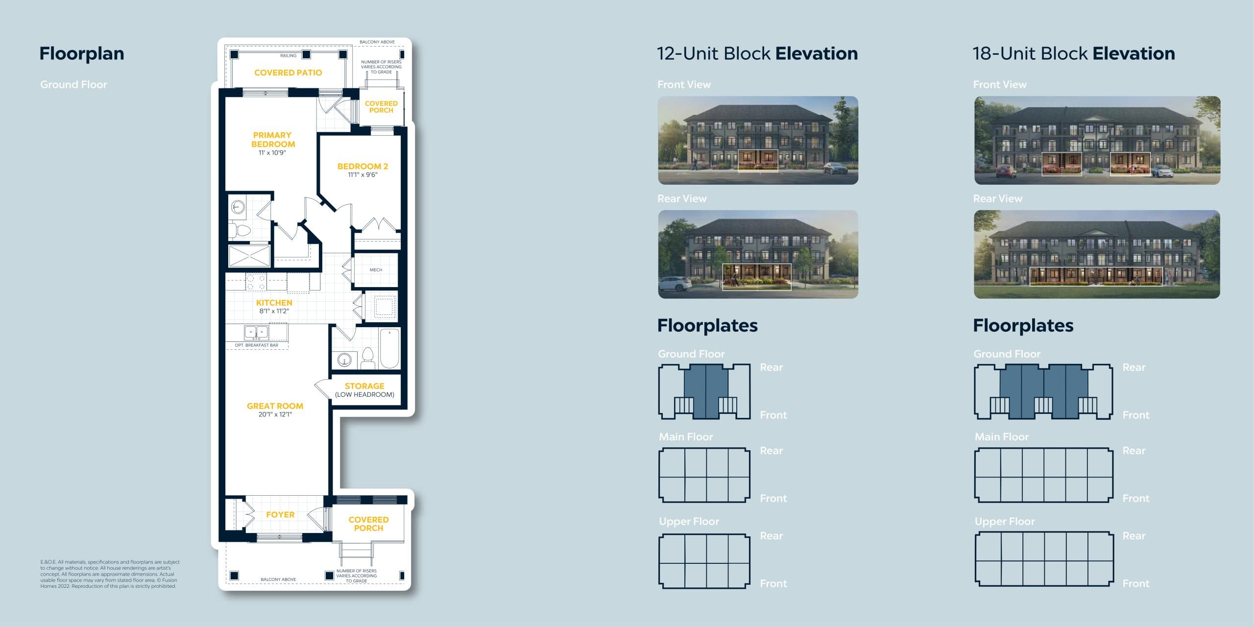 The Ruby (Building G ) Floor Plan at Wallaceton by Fusion Homes Phase 3 - 975 sq.ft