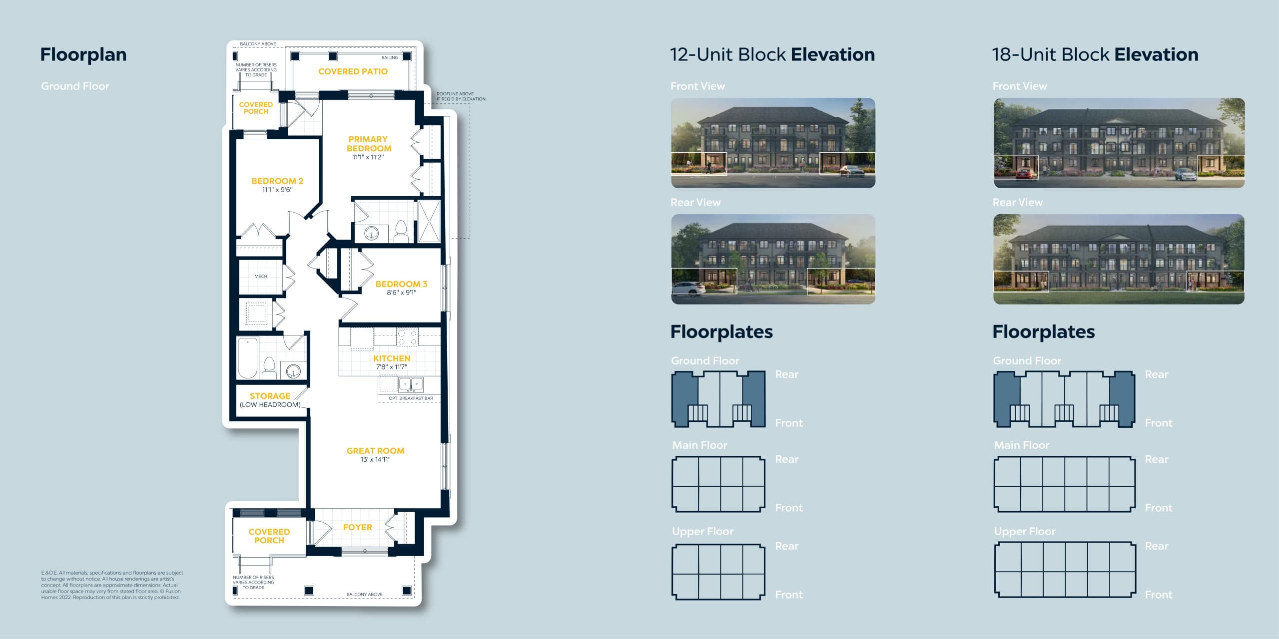The Opal (Building G ) Floor Plan at Wallaceton by Fusion Homes Phase 3 - 1135 sq.ft