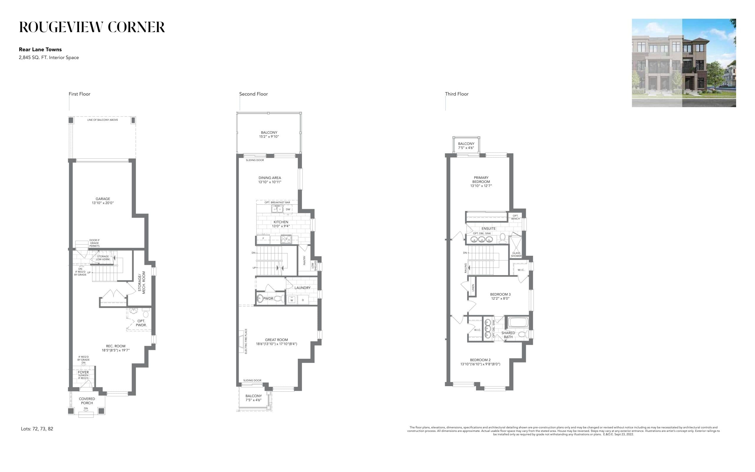 Rougeview Corner Floor Plan at Elm & Co. 2 Towns - 2845 sq.ft
